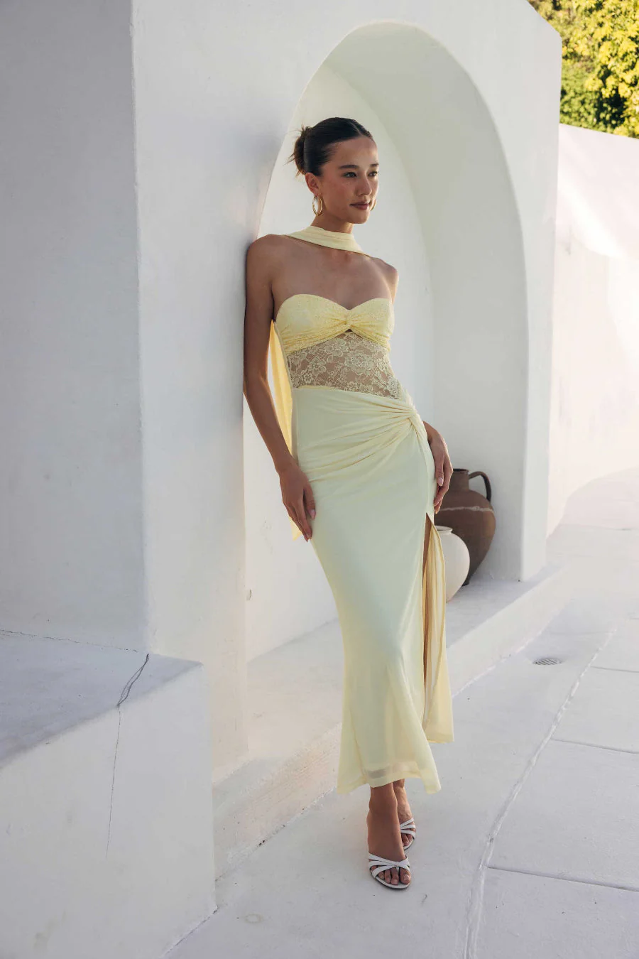Olandria Lace Twist Maxi Dress
