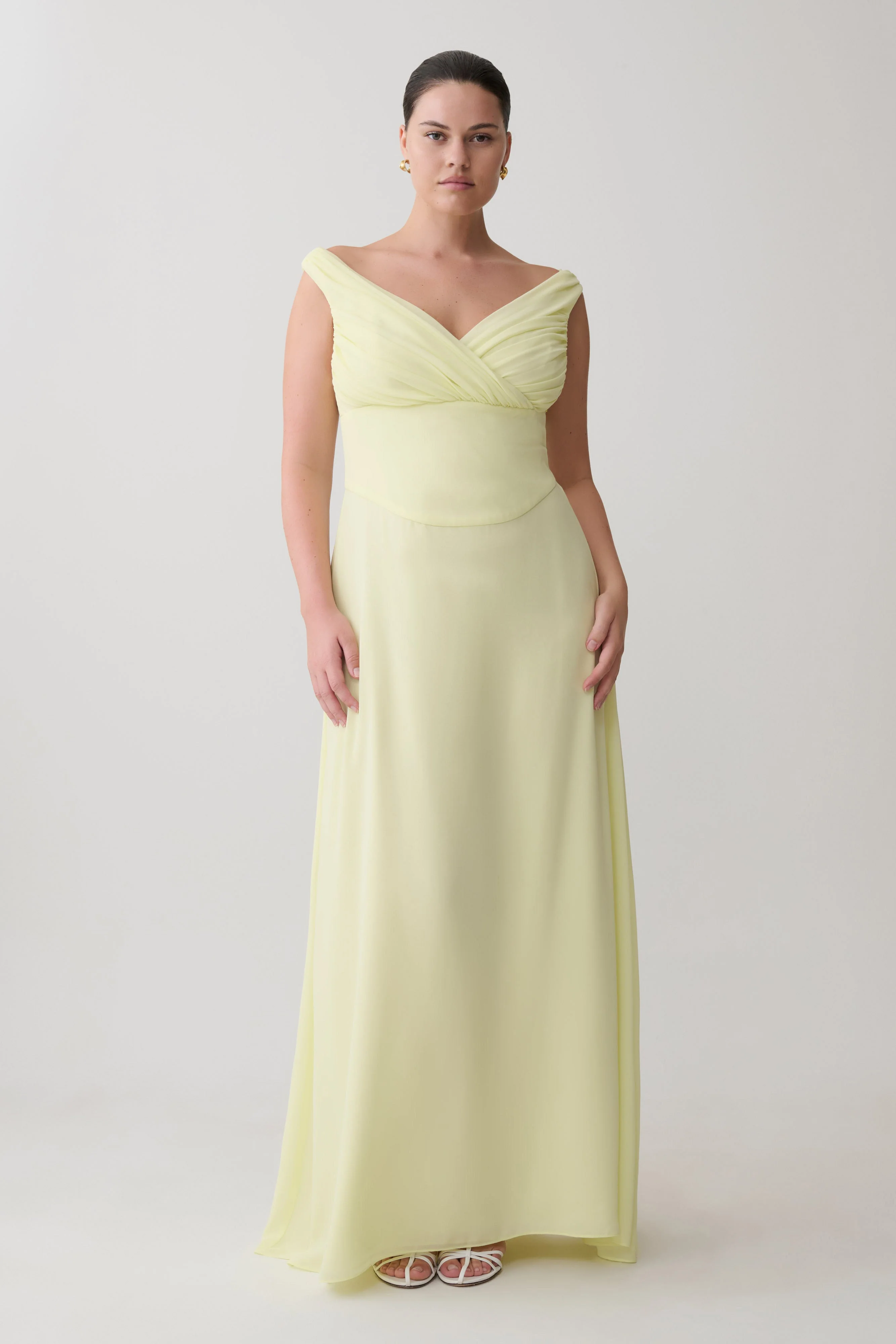 Mabel-Off-Shoulder-Chiffon-Maxi-Dress-Lemon
