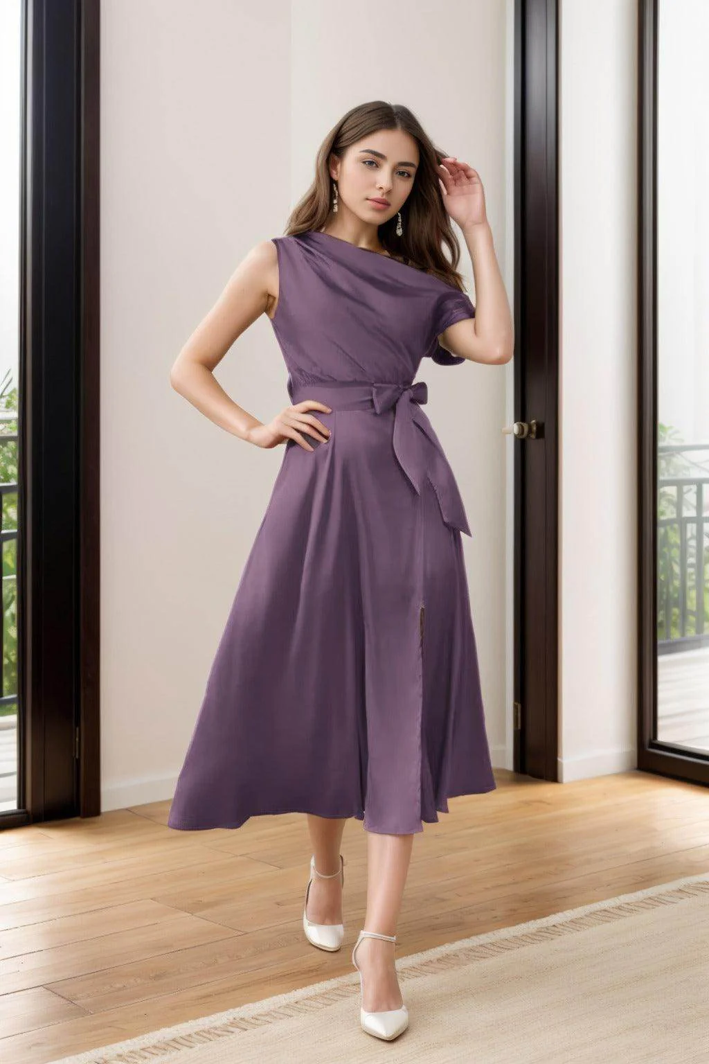 Sheath-Column Tea Length Silk-Like Graduation Dresses CS0540