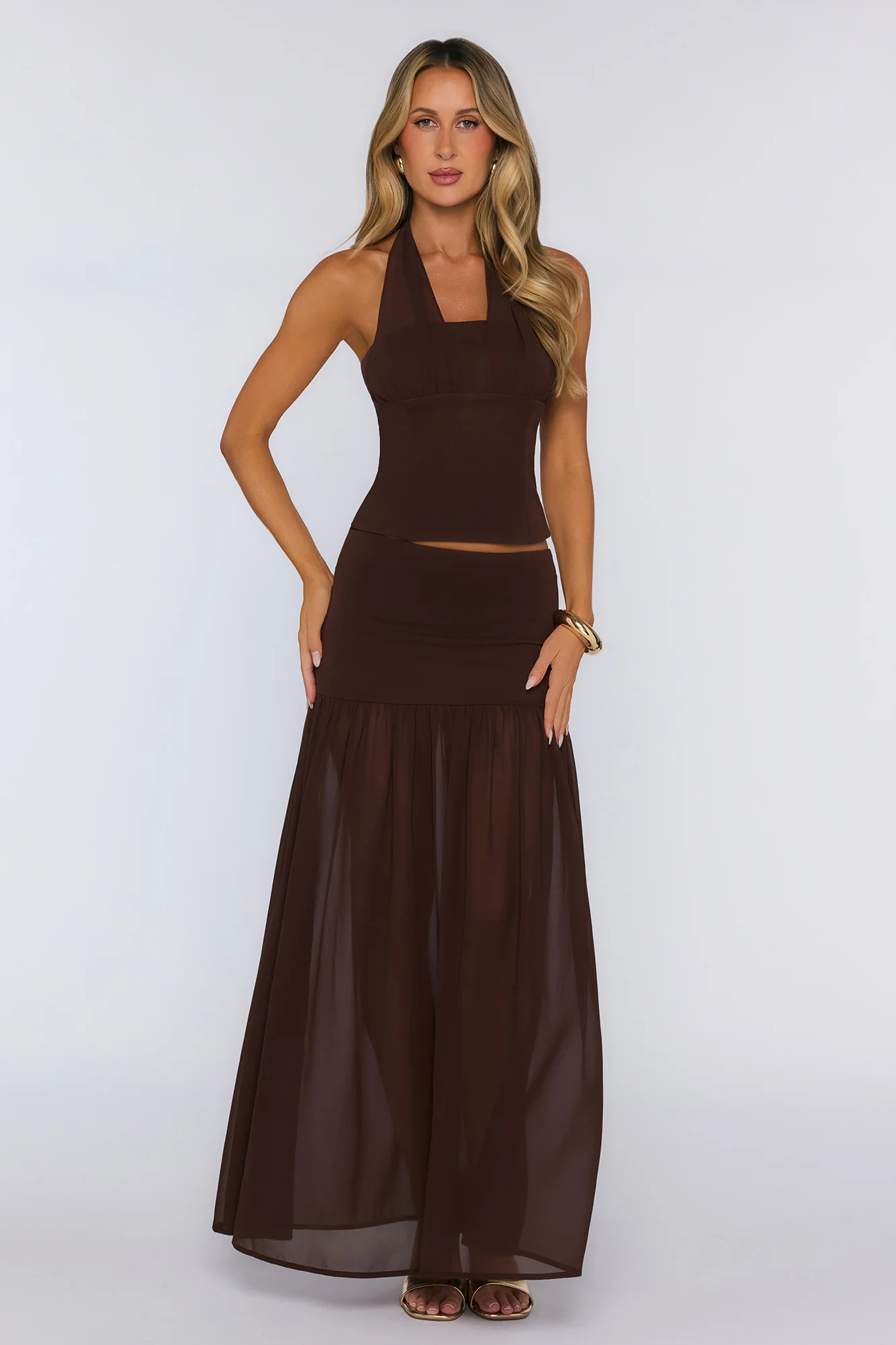 Nyra Tailored Halter Top Chocolate