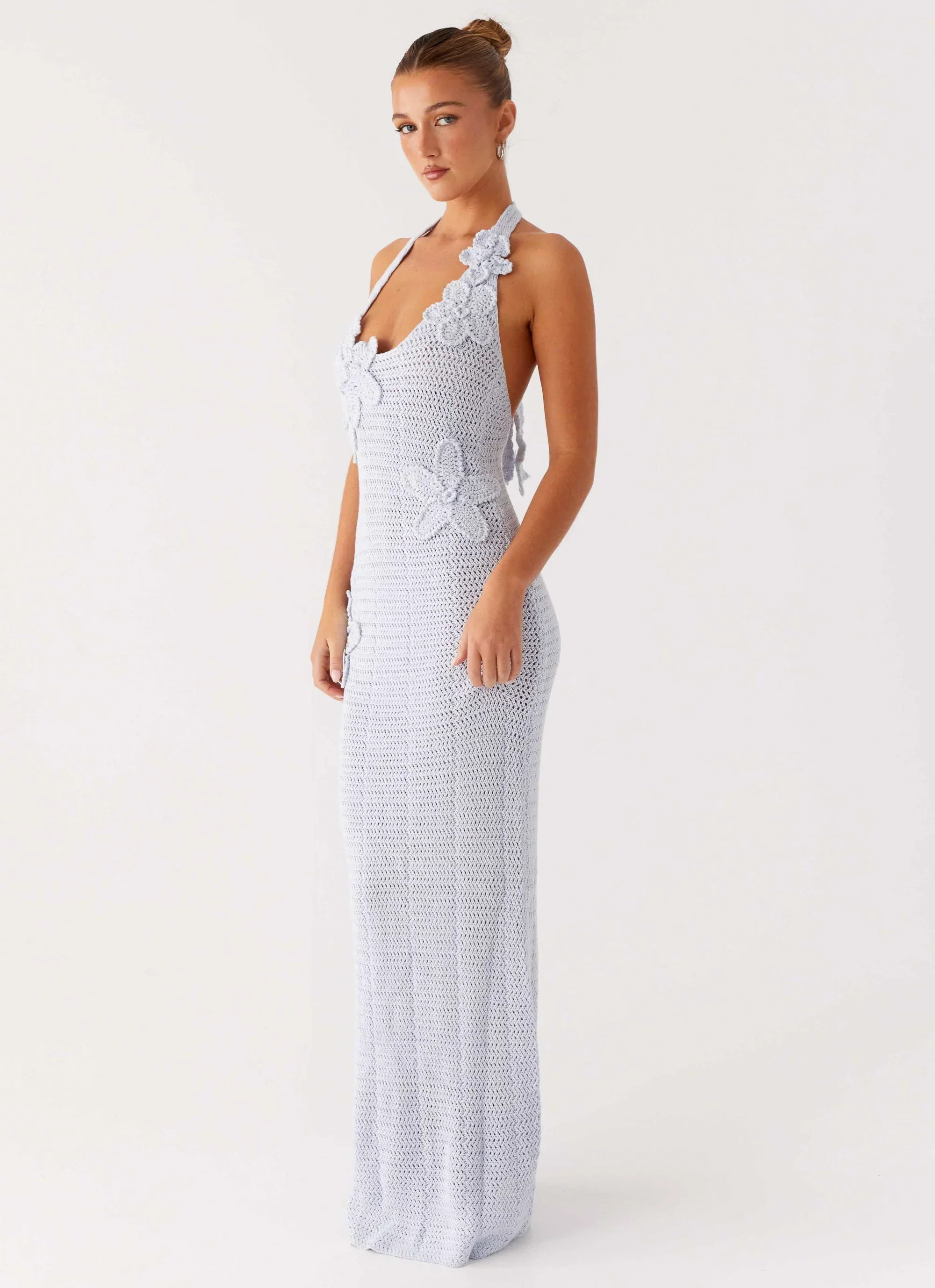 Novalee Flower Crochet Maxi Dress - Blue - luluinthesky
