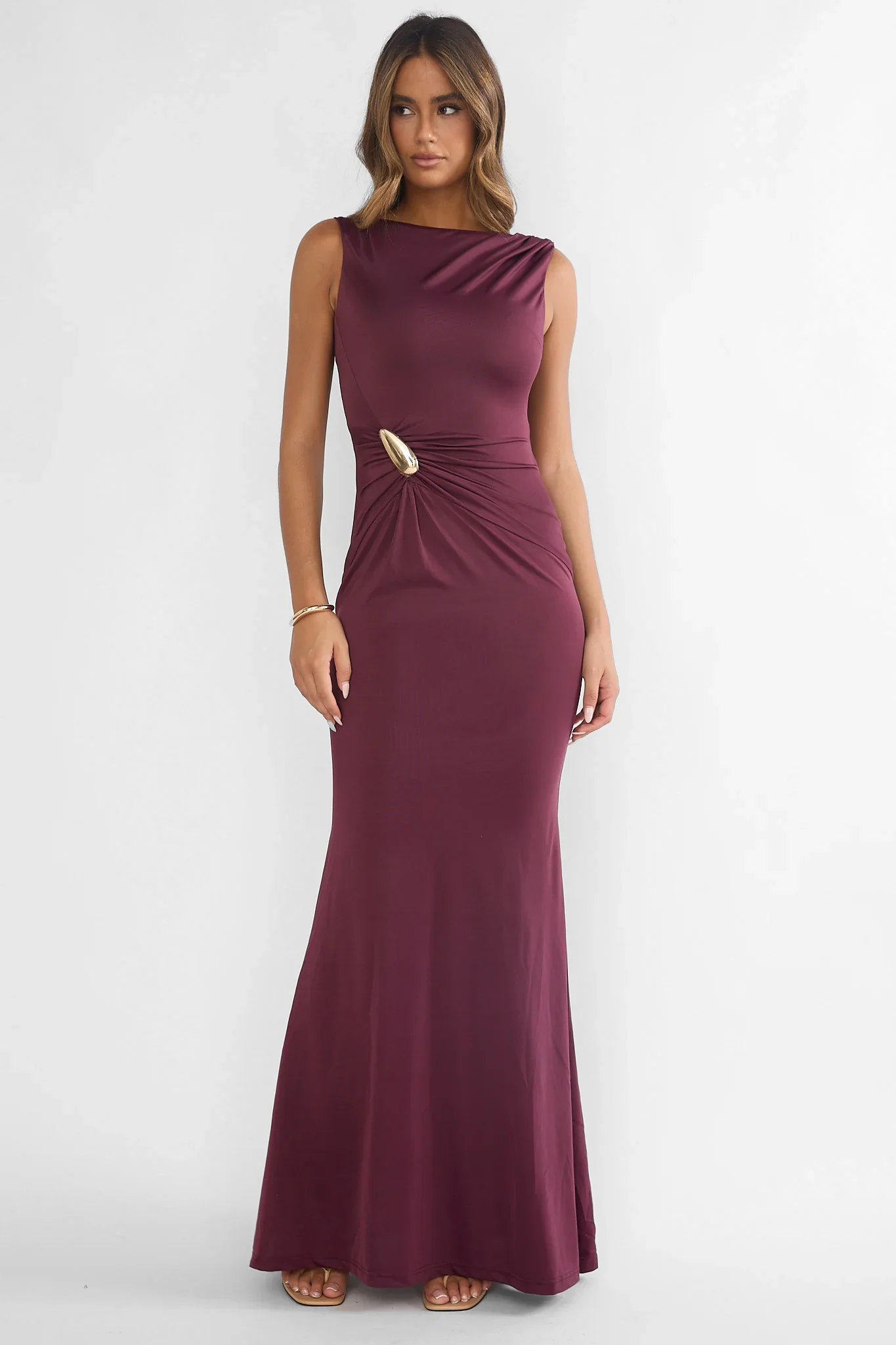 Isalyn Gathered Waist Maxi Dress Burgundy