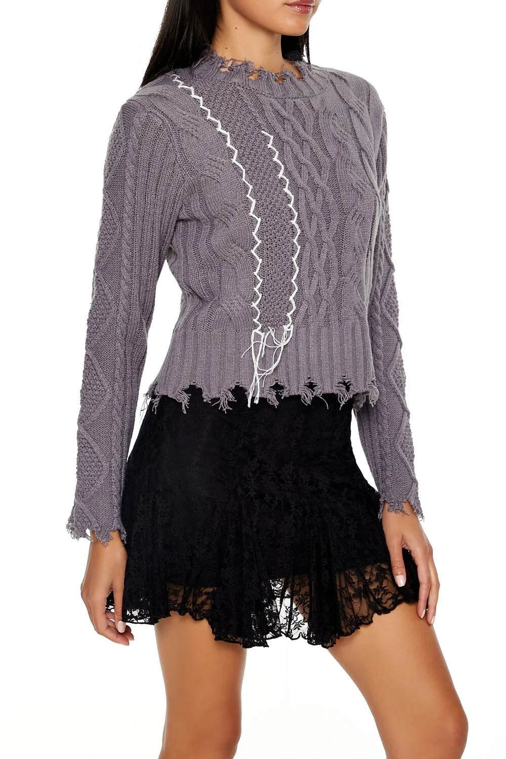 Distressed Cable Knit Sweater