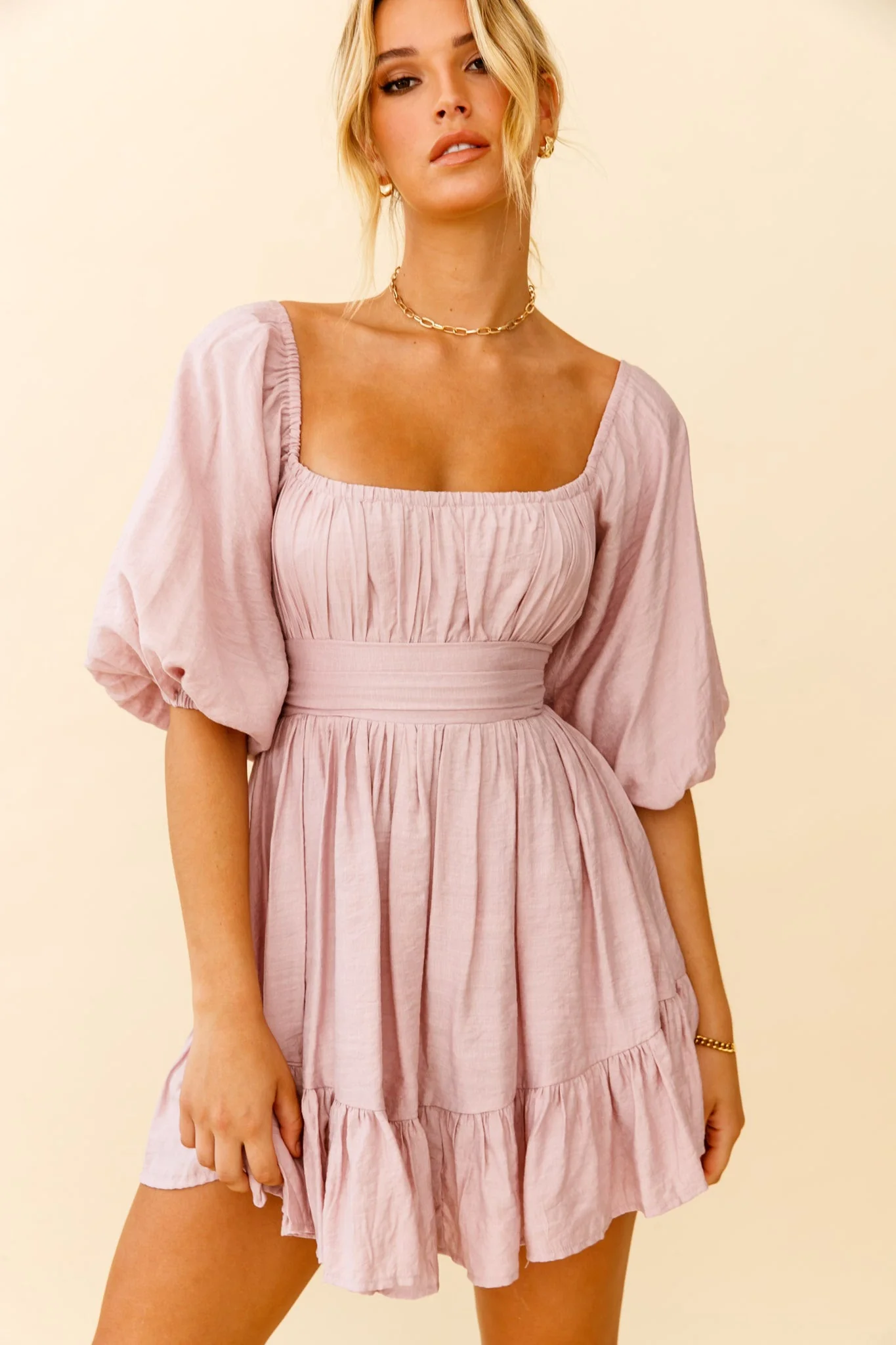 Abby Off-Shoulder Tie-Up Back Dress Blush - luluinthesky