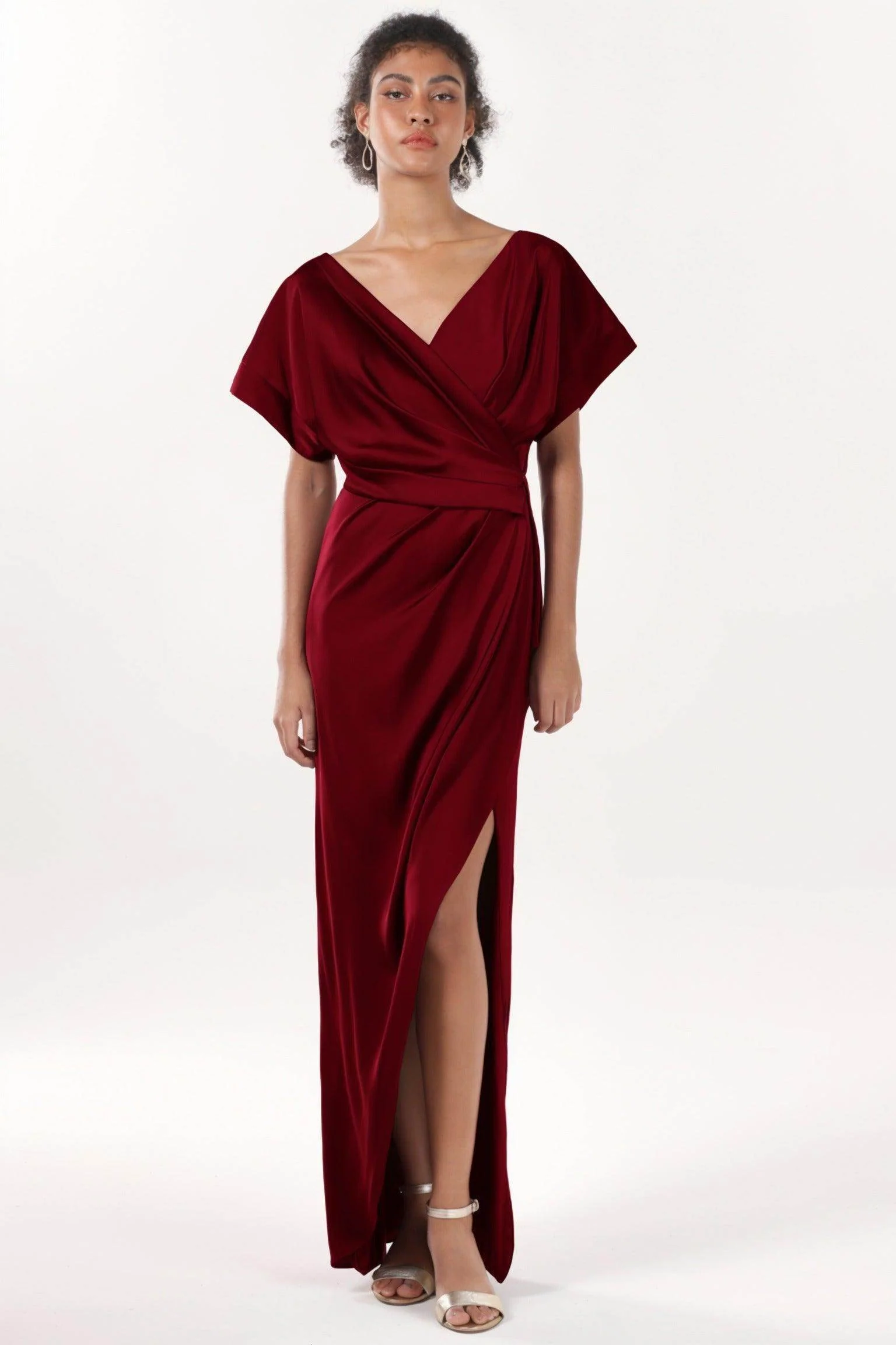 Sheath-Column Maxi Luxe Satin Bridesmaid Dress CS0601BM