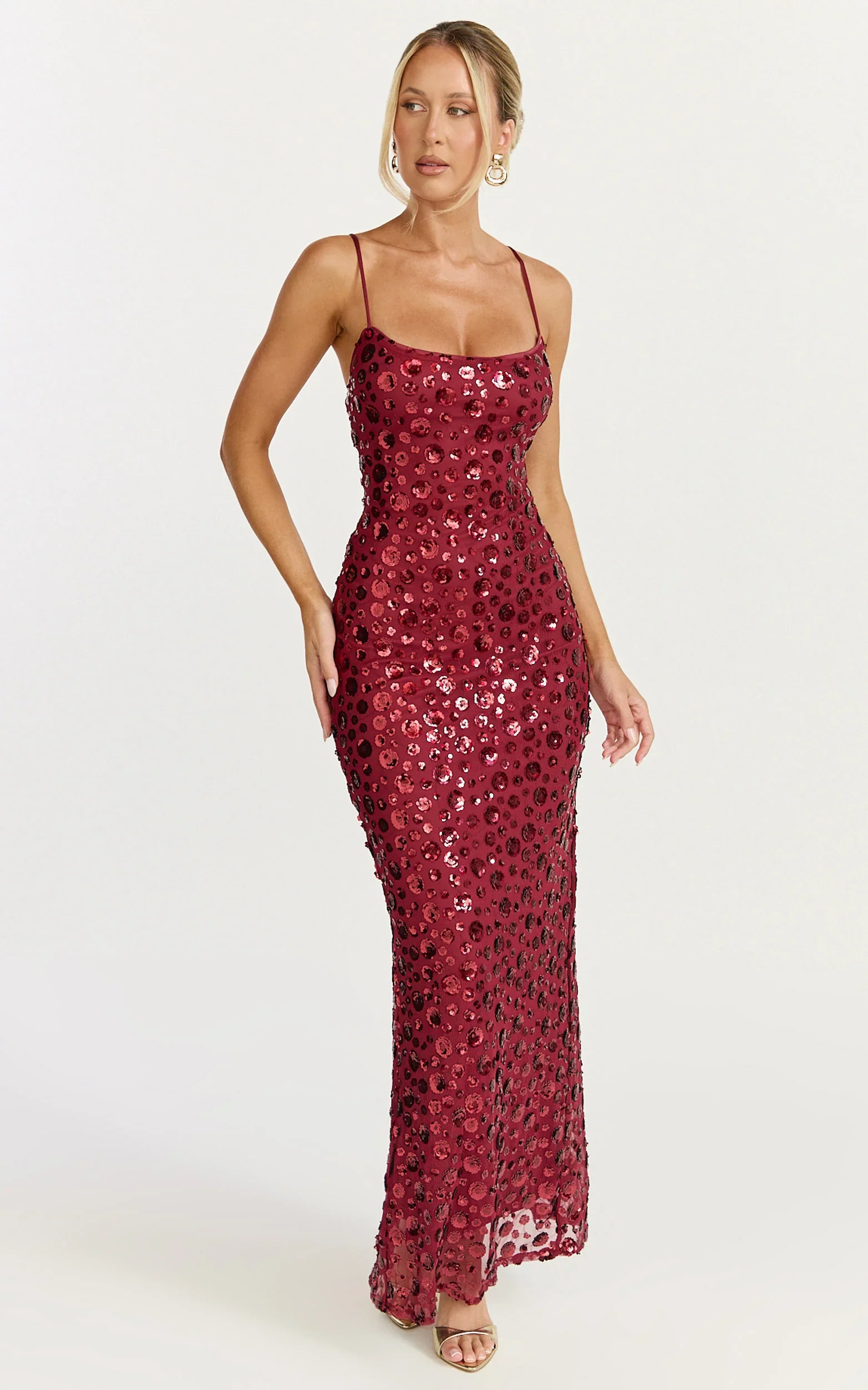 Blaze Maxi Dress - Backless Sequin Dress in Wine