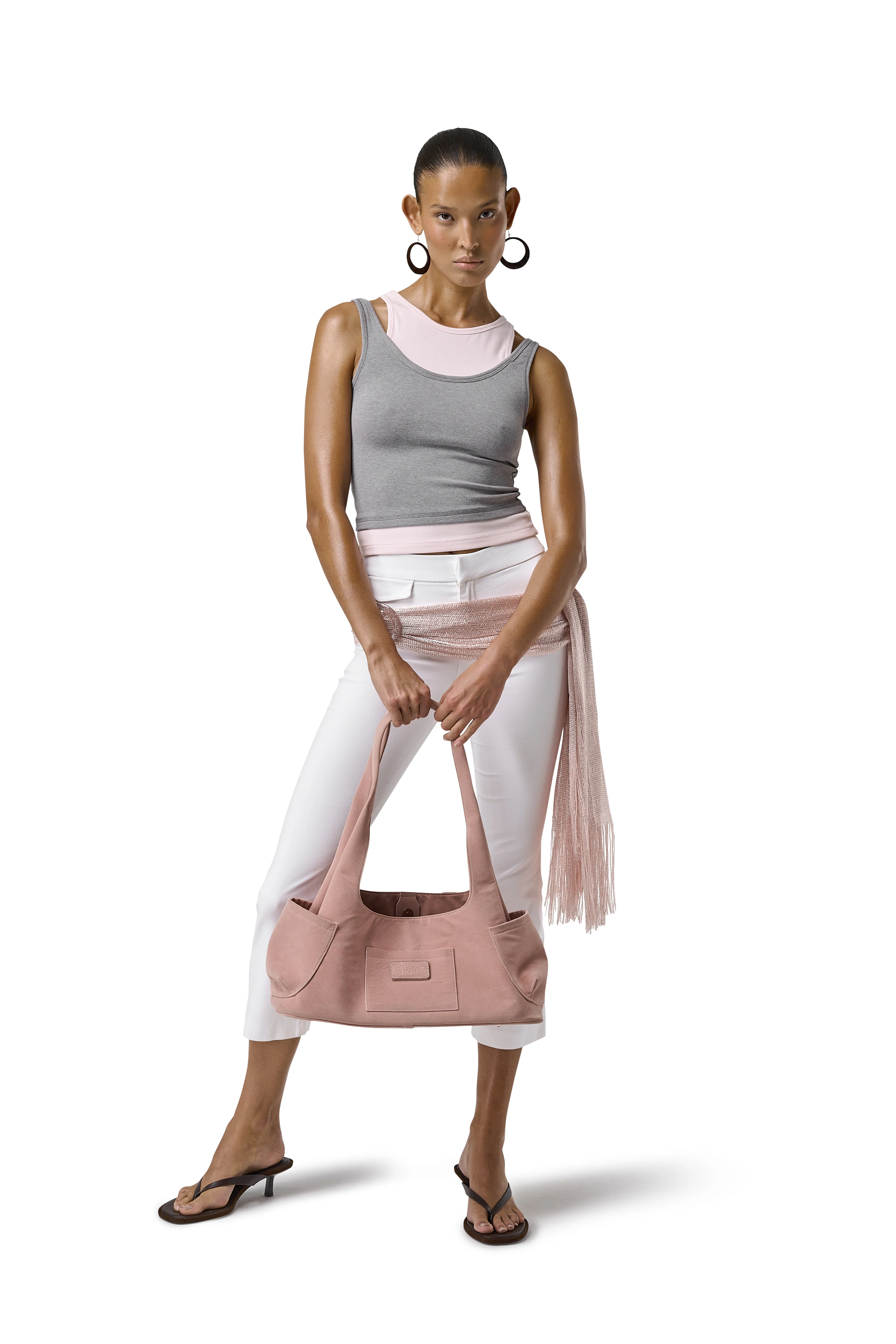 Huggie Layered Vest Top in Light Pink