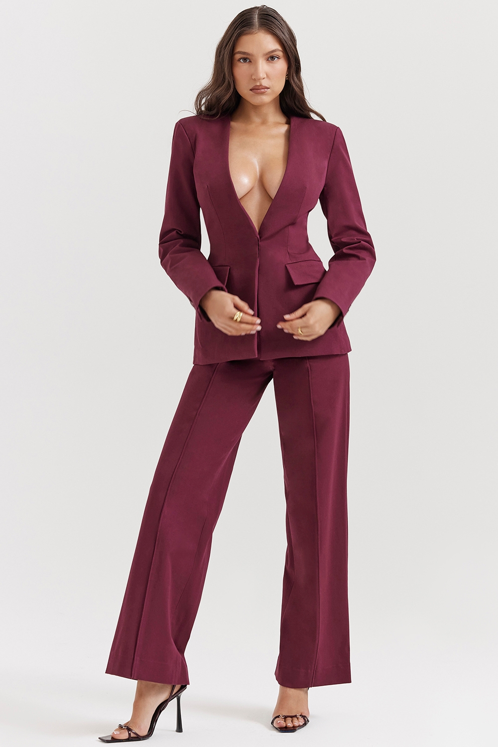 Wine Straight Leg Trousers