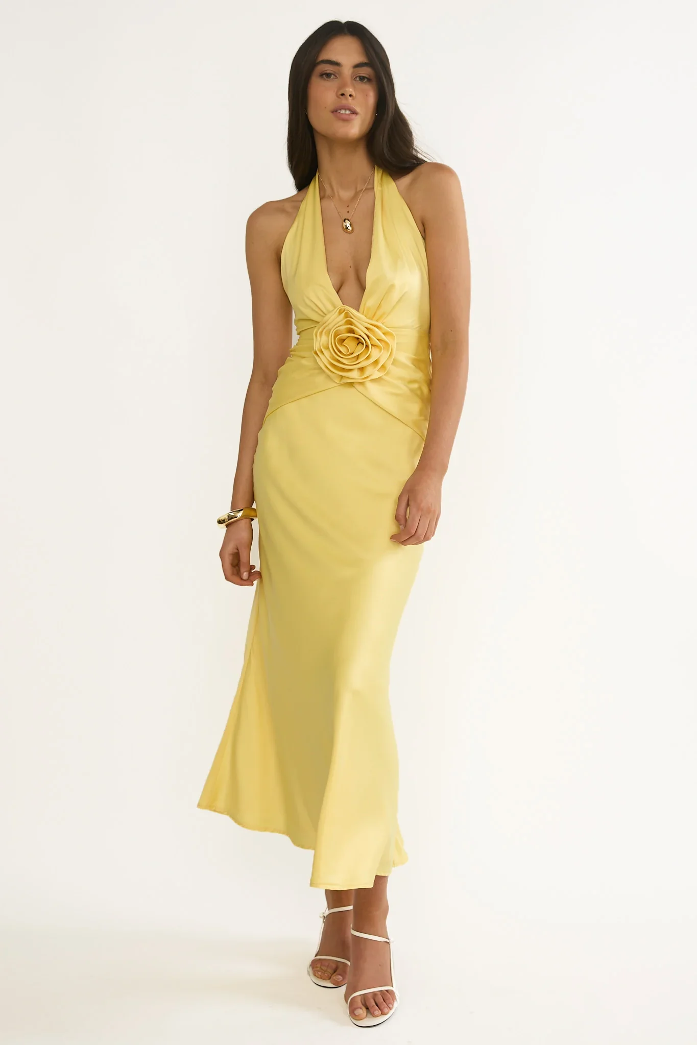 Vale 3D Flower Halter Maxi Dress Sunflower