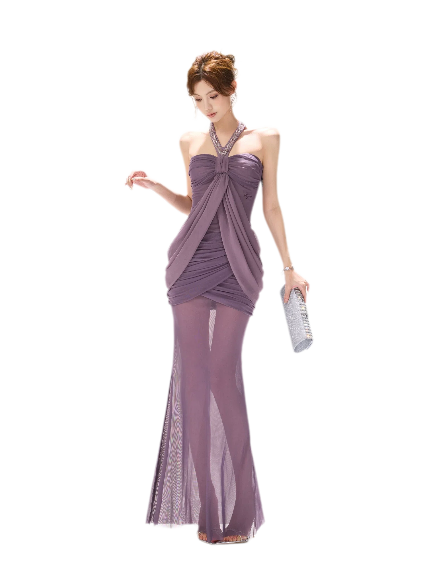 Mist Purple Mesh Fishtail Skirt