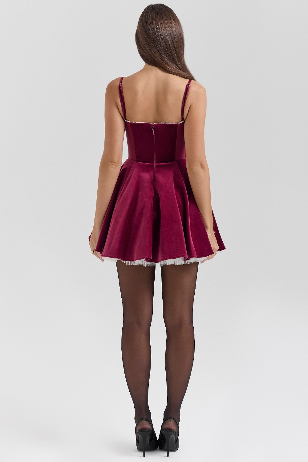 Burgundy Velvet Tulle Mini Dress