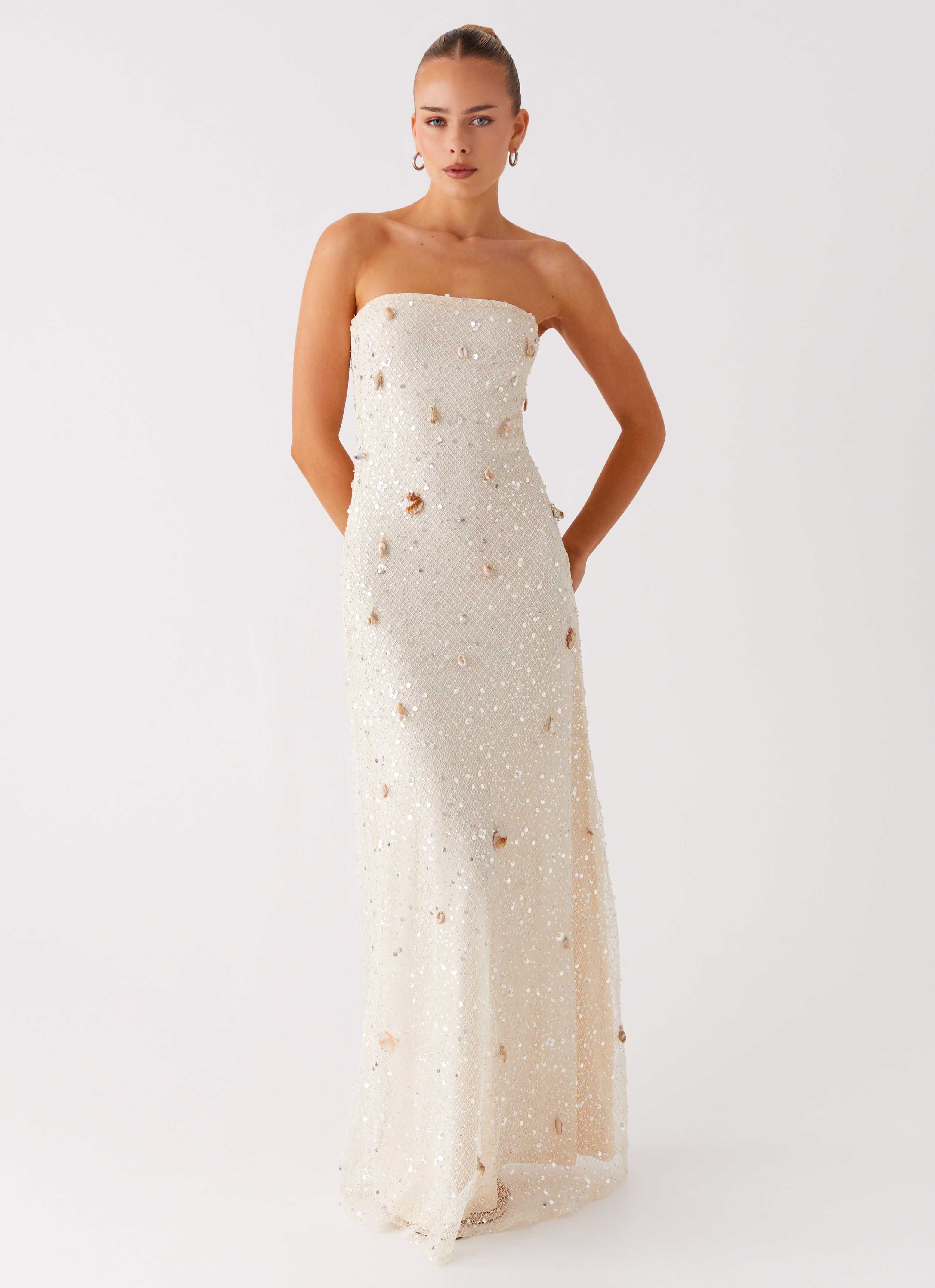 Orelli Shell Sequin Knit Maxi Dress - Ivory - luluinthesky