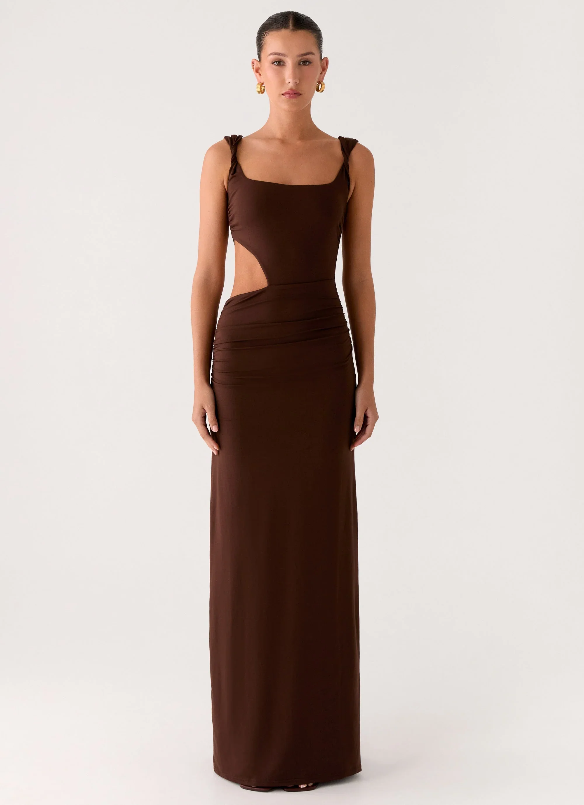 Balvin Cut Out Maxi Dress - Cool Chocolate