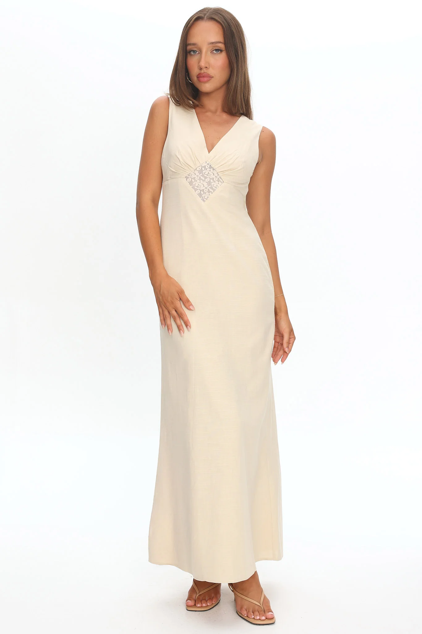 Perry Lace Insert Maxi Dress Vanilla