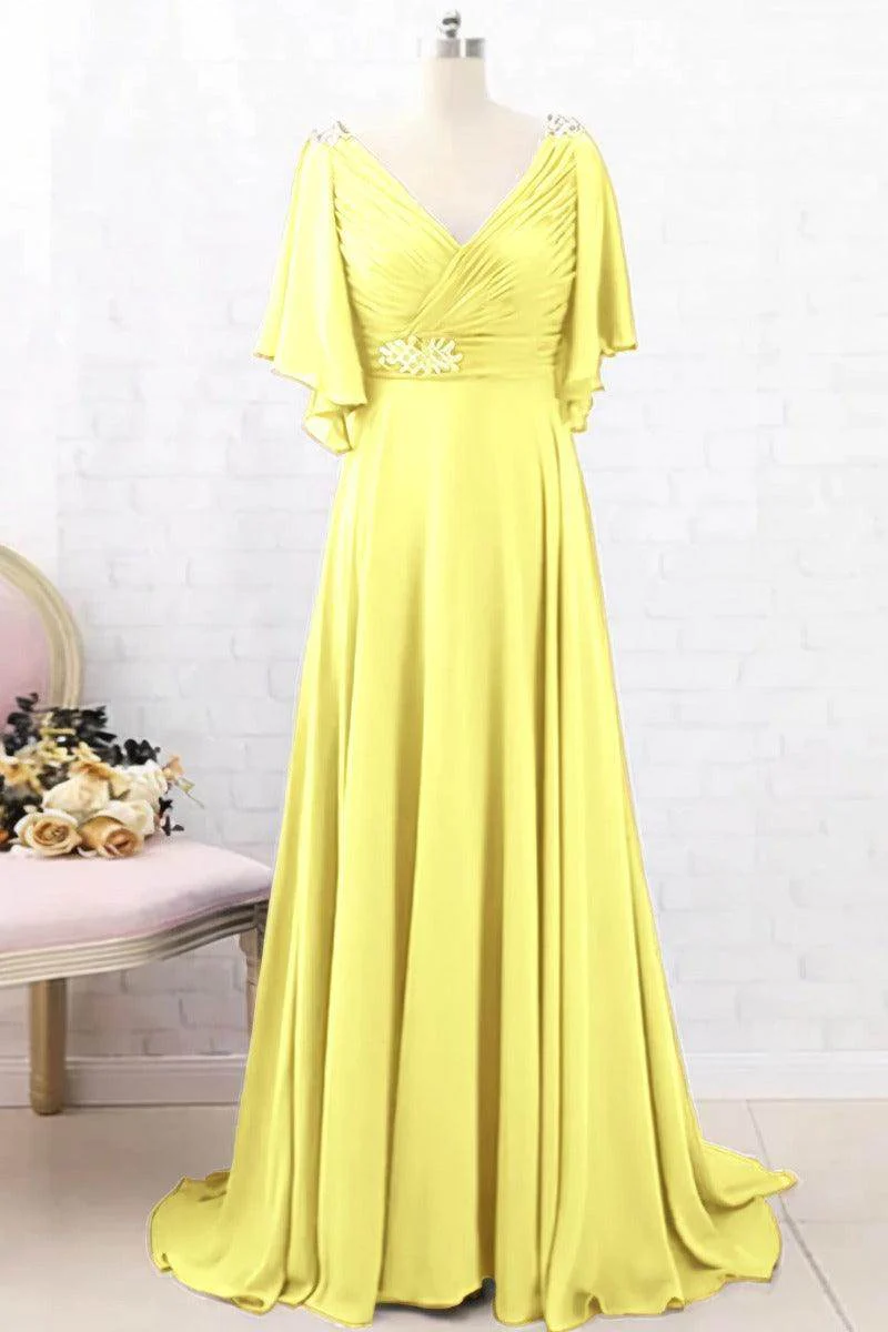 A-Line Sweep-Brush Train Chiffon Mother Dress CM0082