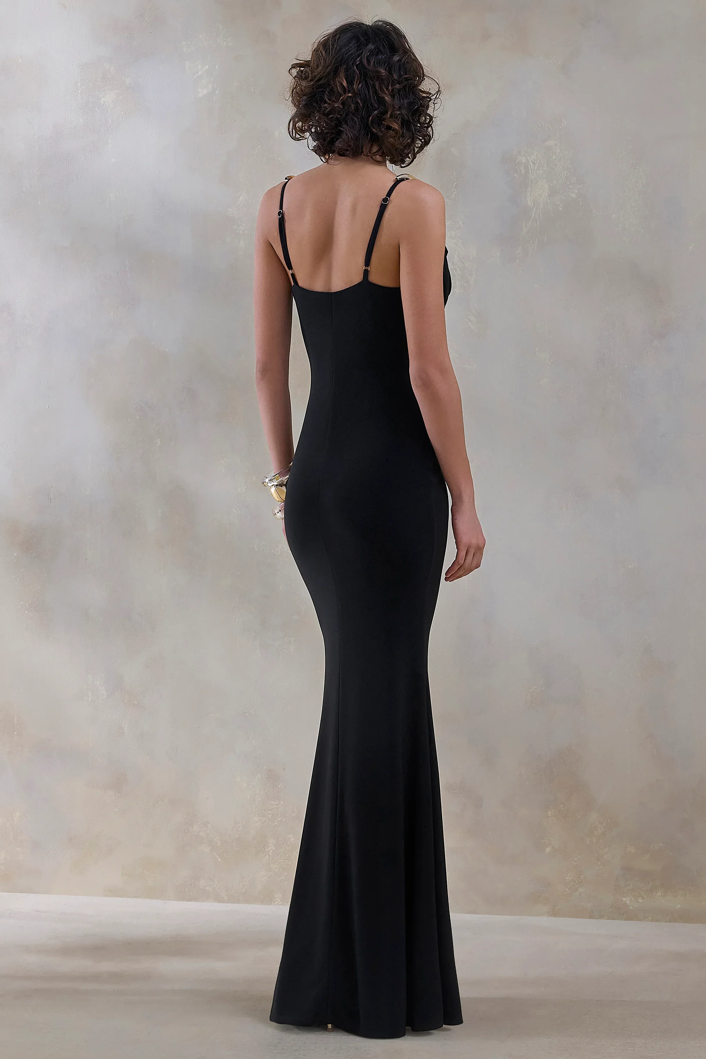 Iridessa | Black Plunge-Neck Maxi Dress