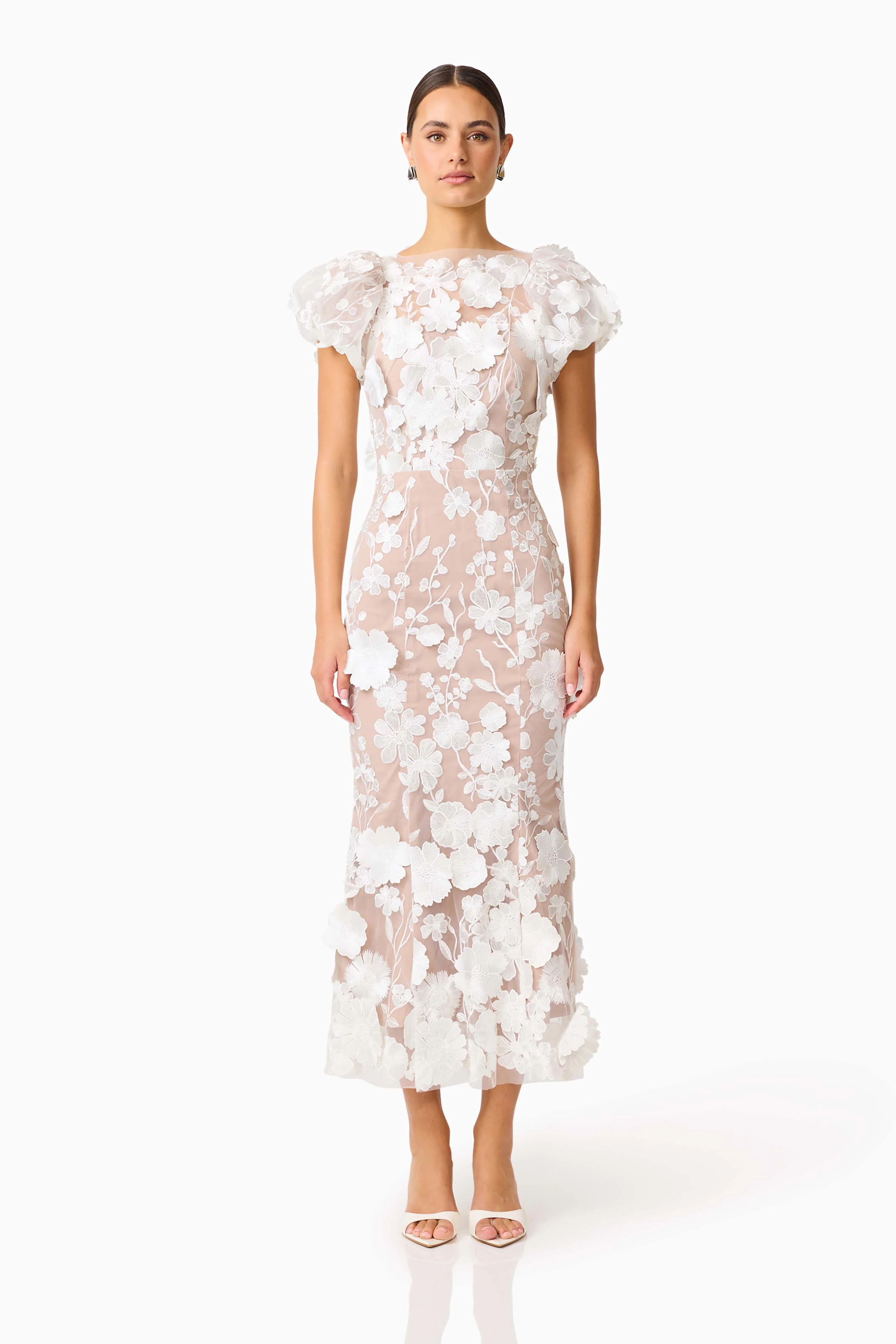Astraea 3D Lace Maxi Dress In White