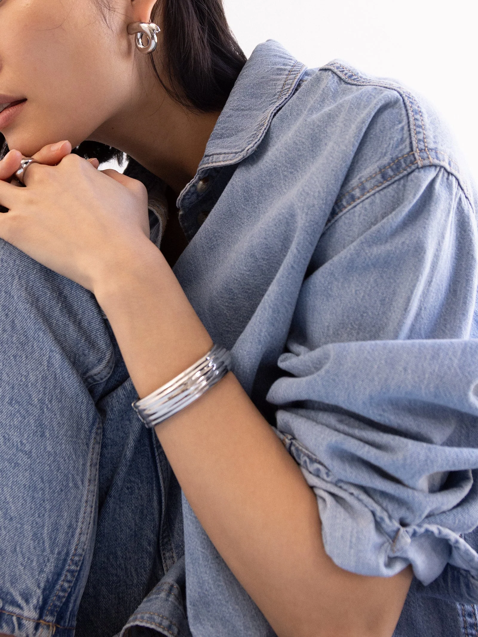 Odessa Hinge Bangle Bracelet - Silver