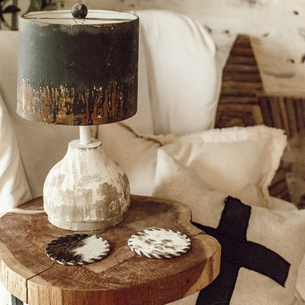 Wood Base Tabletop Lamp with Metal Splatter Shade