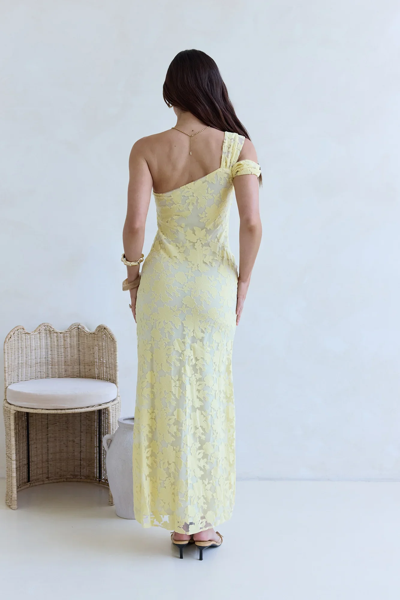 Illusion Of The Sun One Shoulder Maxi Dress Yellow