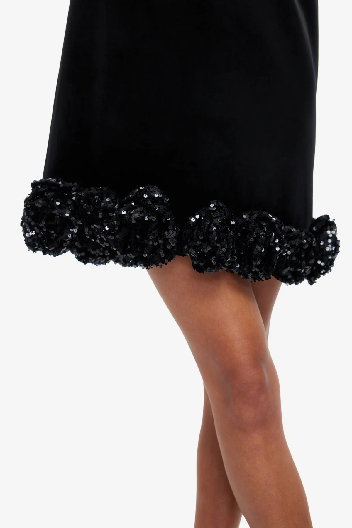 Lingyu Velvet Embellished Mini Dress - Ebony
