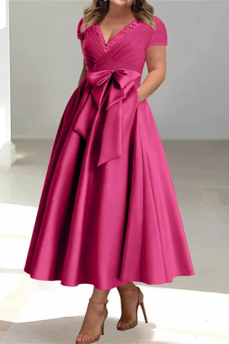 A Line V-Neck Mother of the Bride Dresses with Pockets CM0350