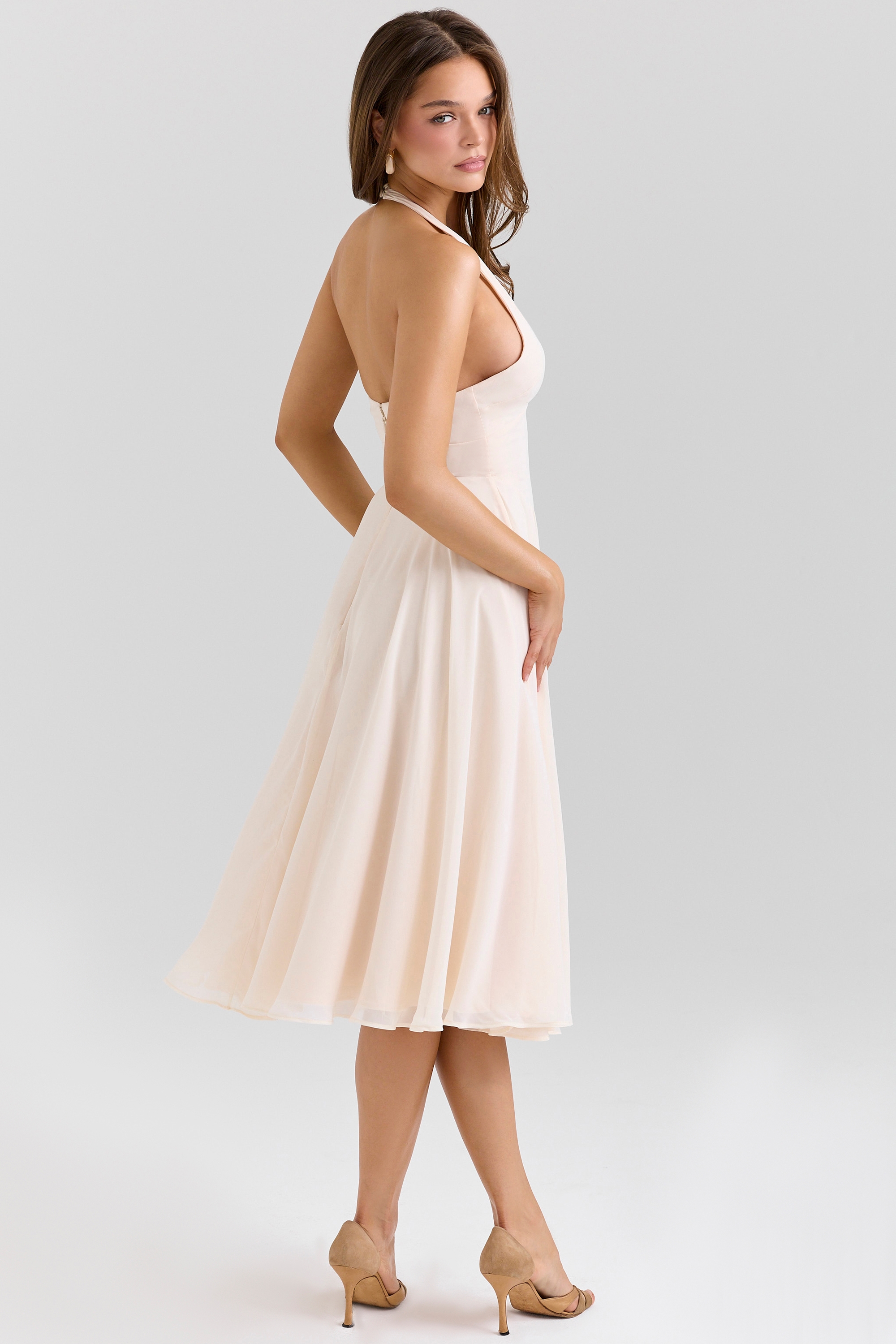 vintage cream georgette halter sundress