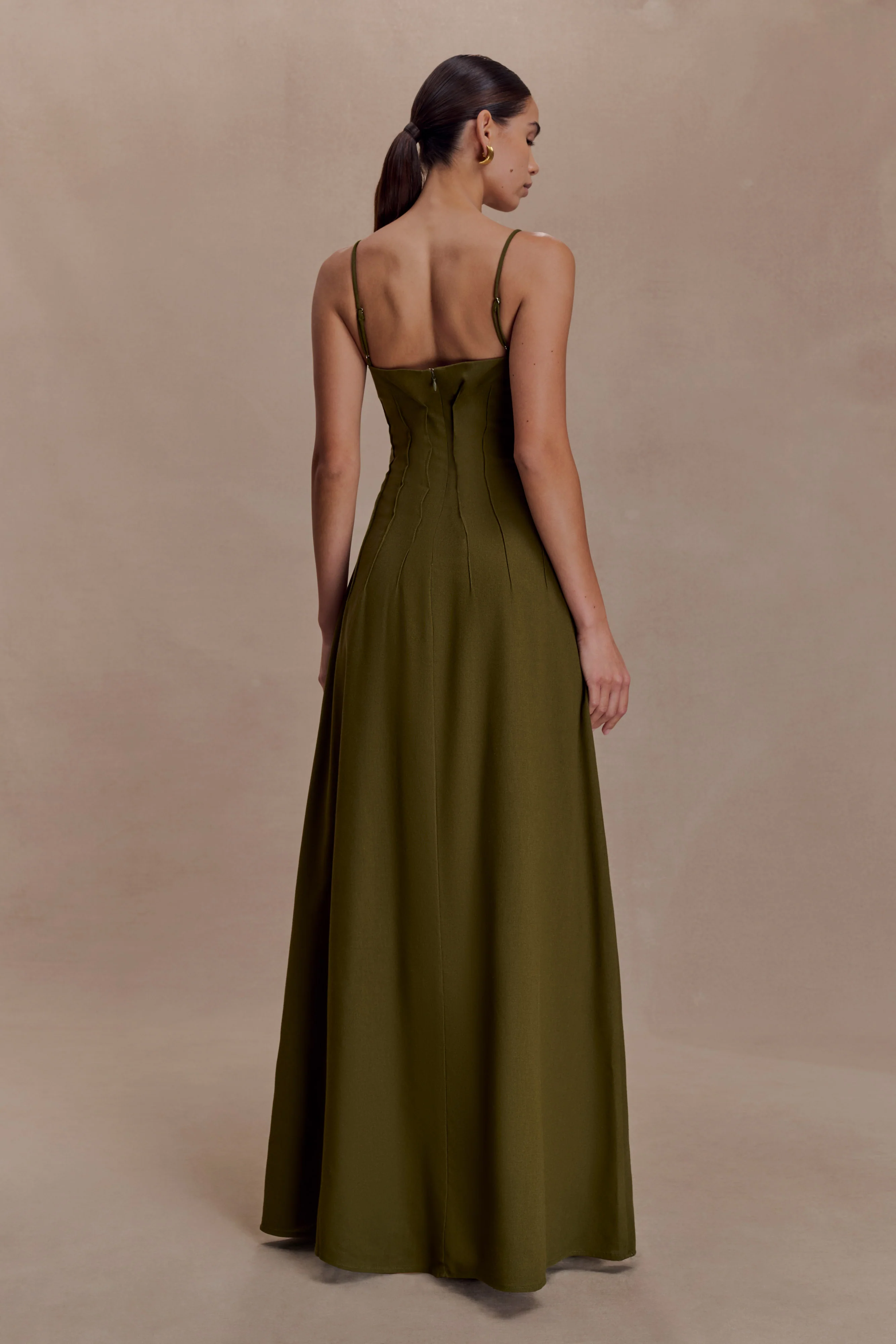 Sofie Pintuck Linen Maxi Dress - Khaki