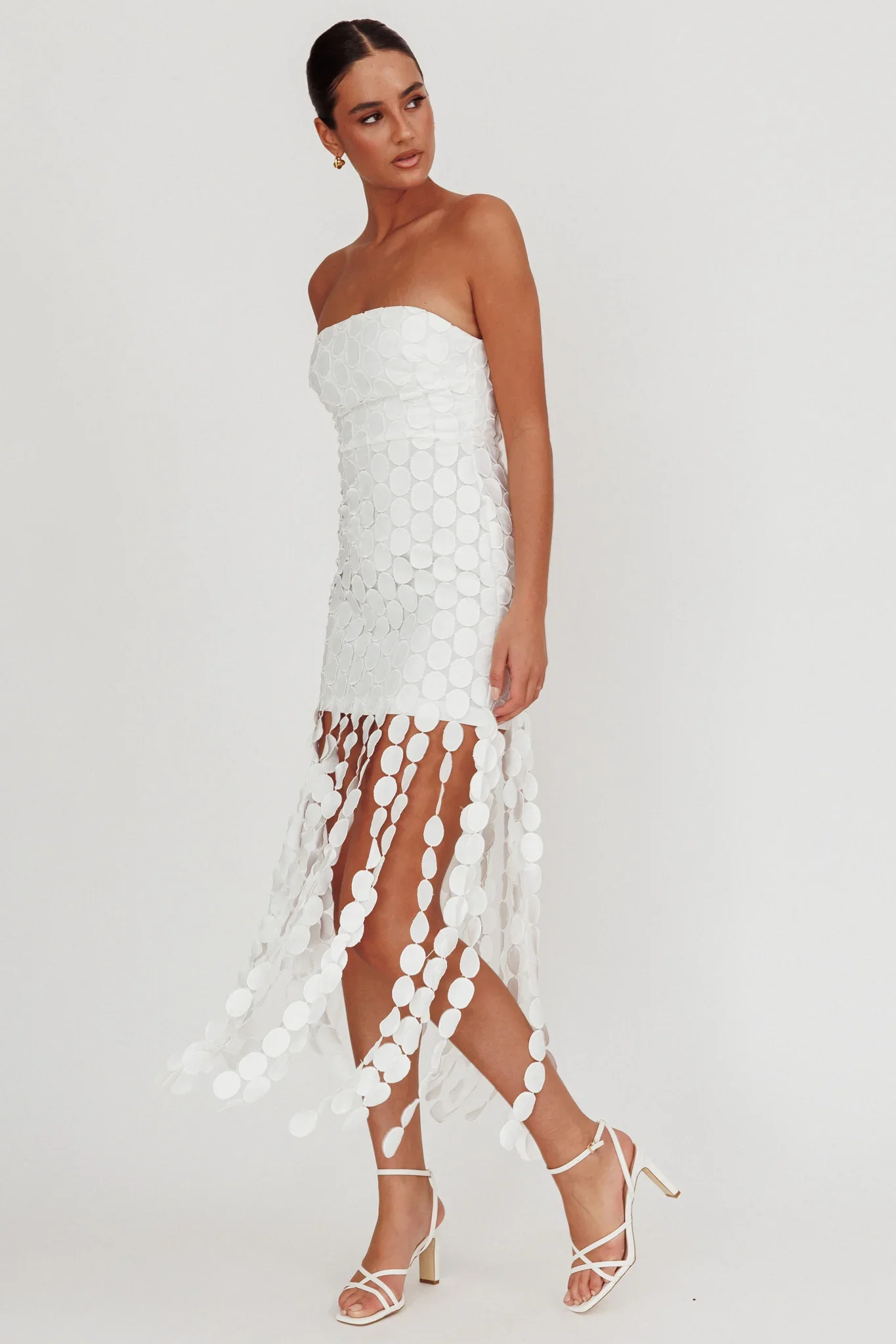 Elio Circle Trim Strapless Mini Dress White - luluinthesky