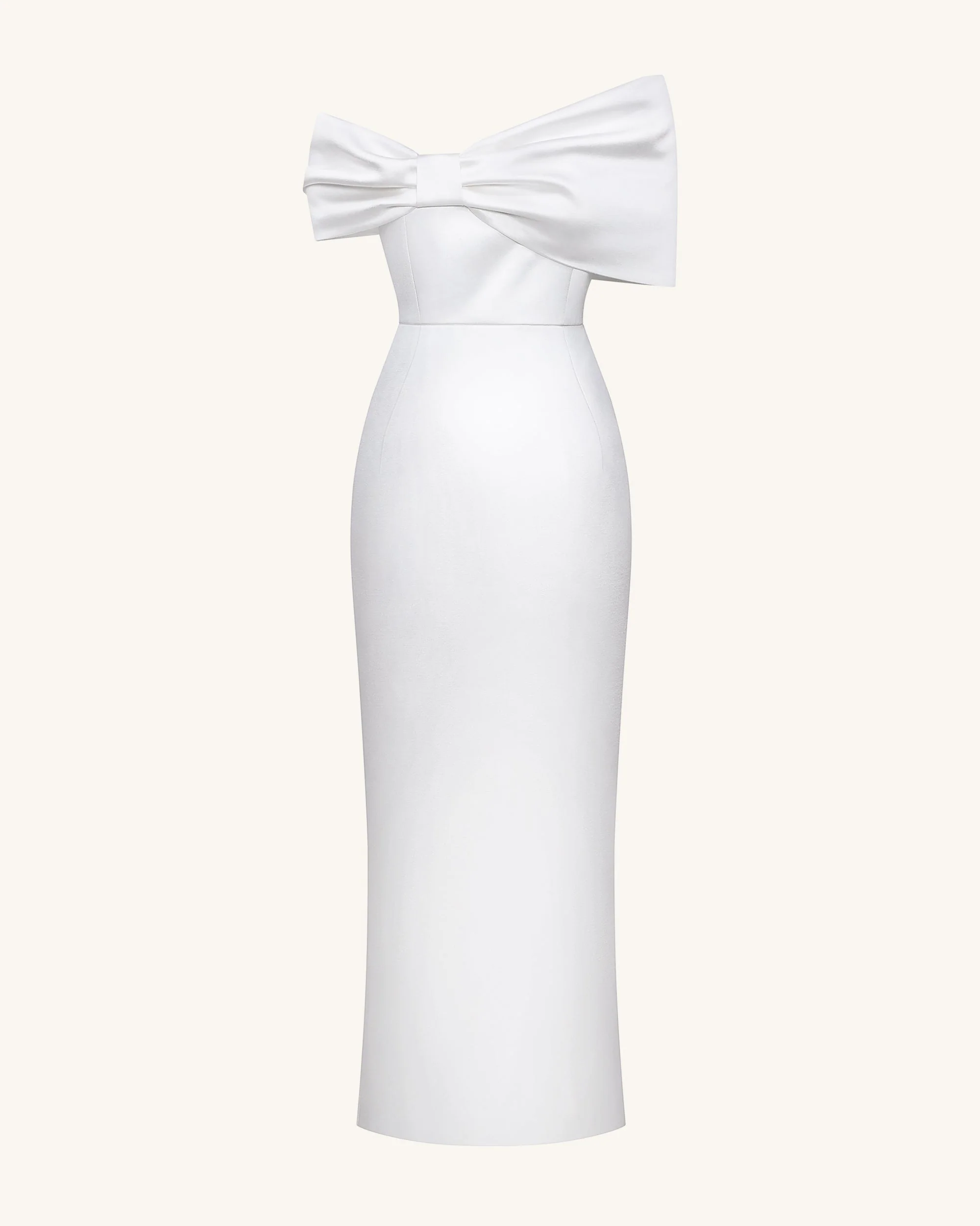 Satin Asymmetric Bow Maxi Dress - White - FASHION NOB