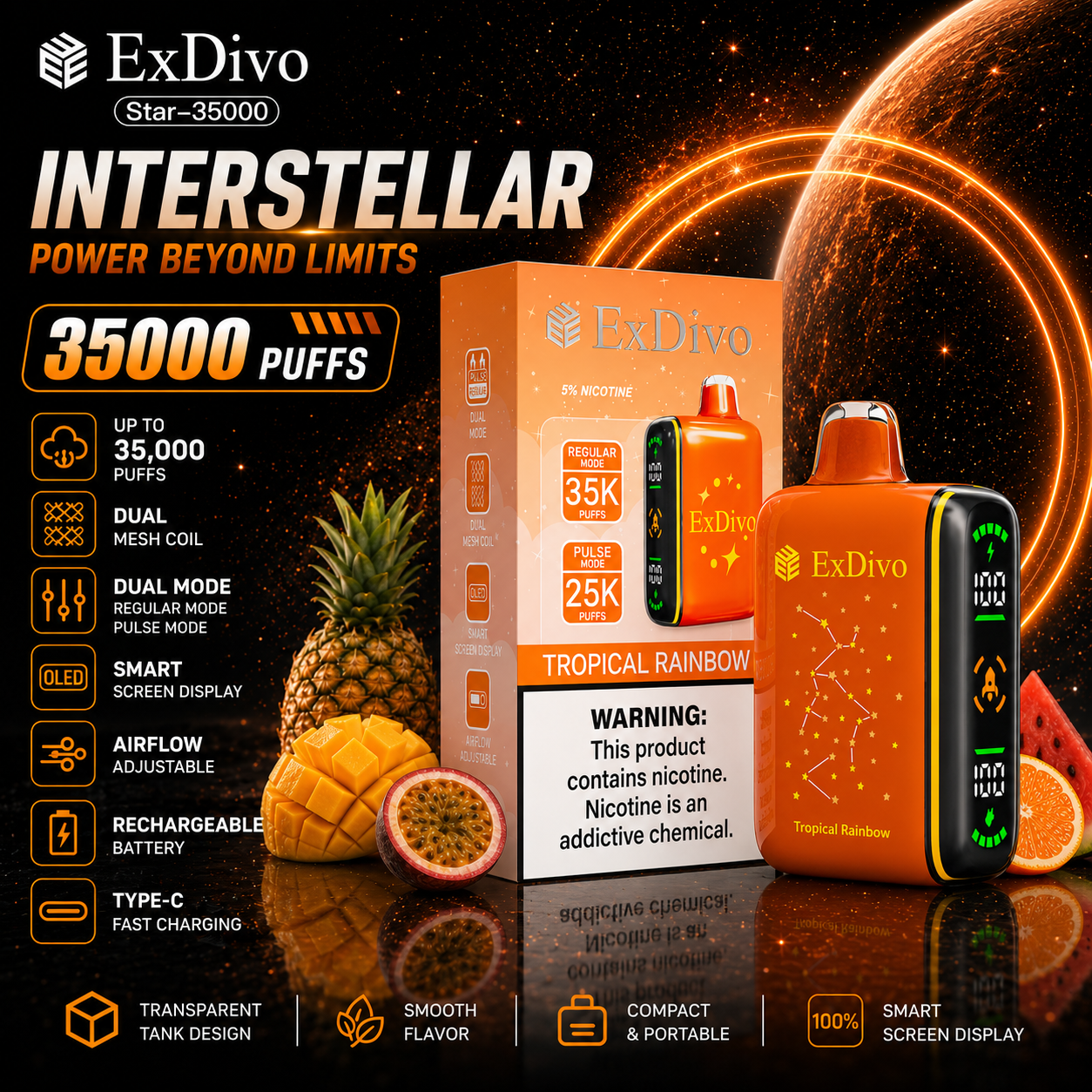 Tropical Rainbow -ExDivo INTERSTELLAR 35K Disposable Vape
