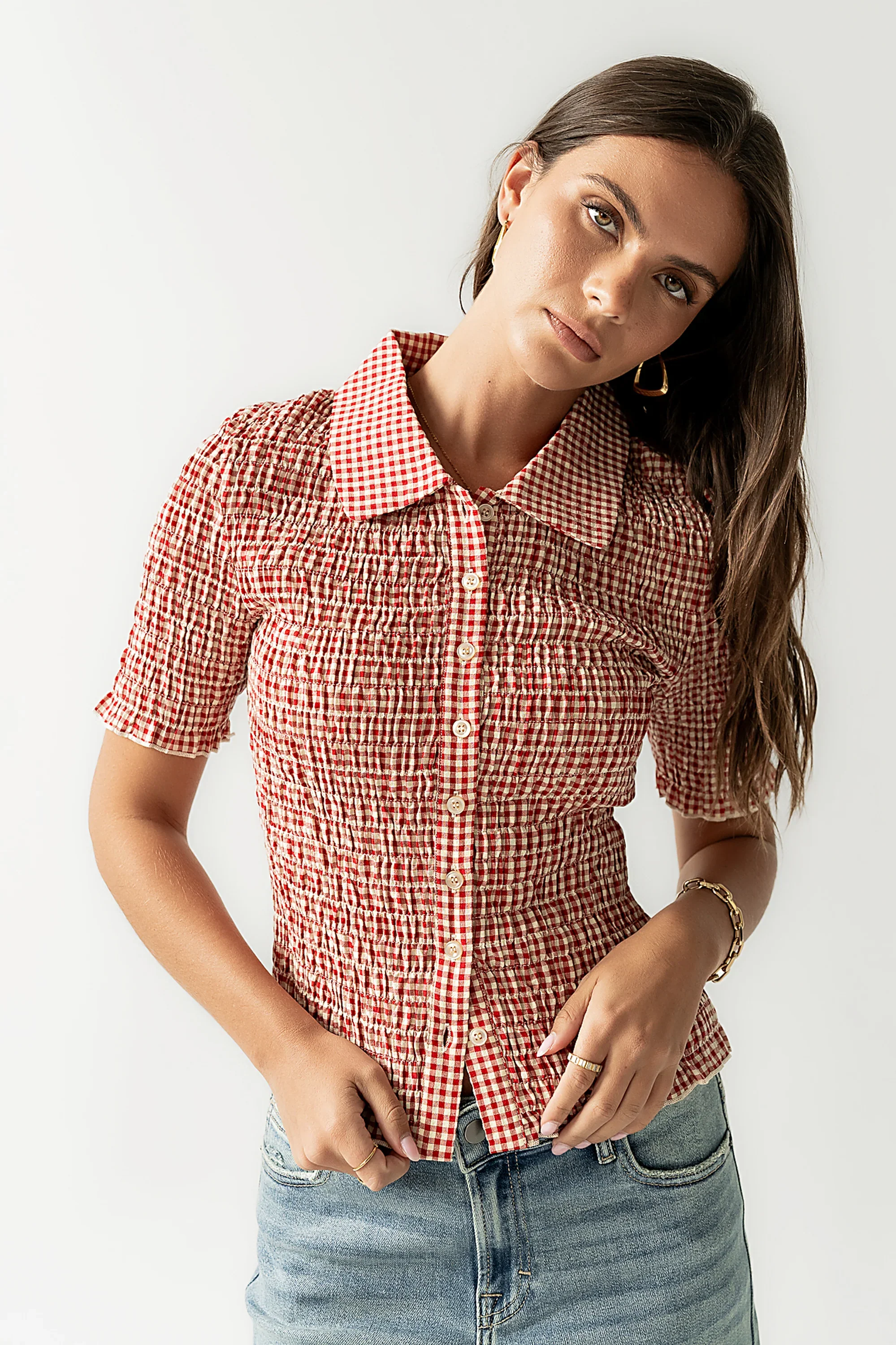Connie Gingham Blouse in Red
