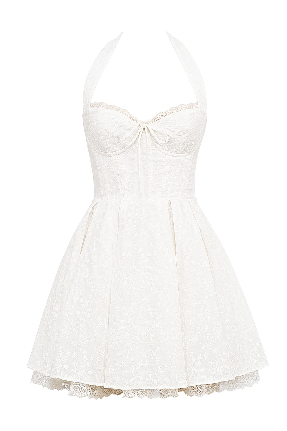 White Broderie Anglais Halter Mini Dress