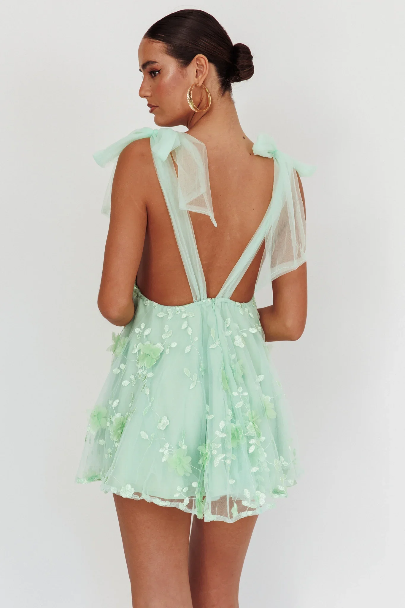 Chantilly Tied Shoulder Mini Dress Sage