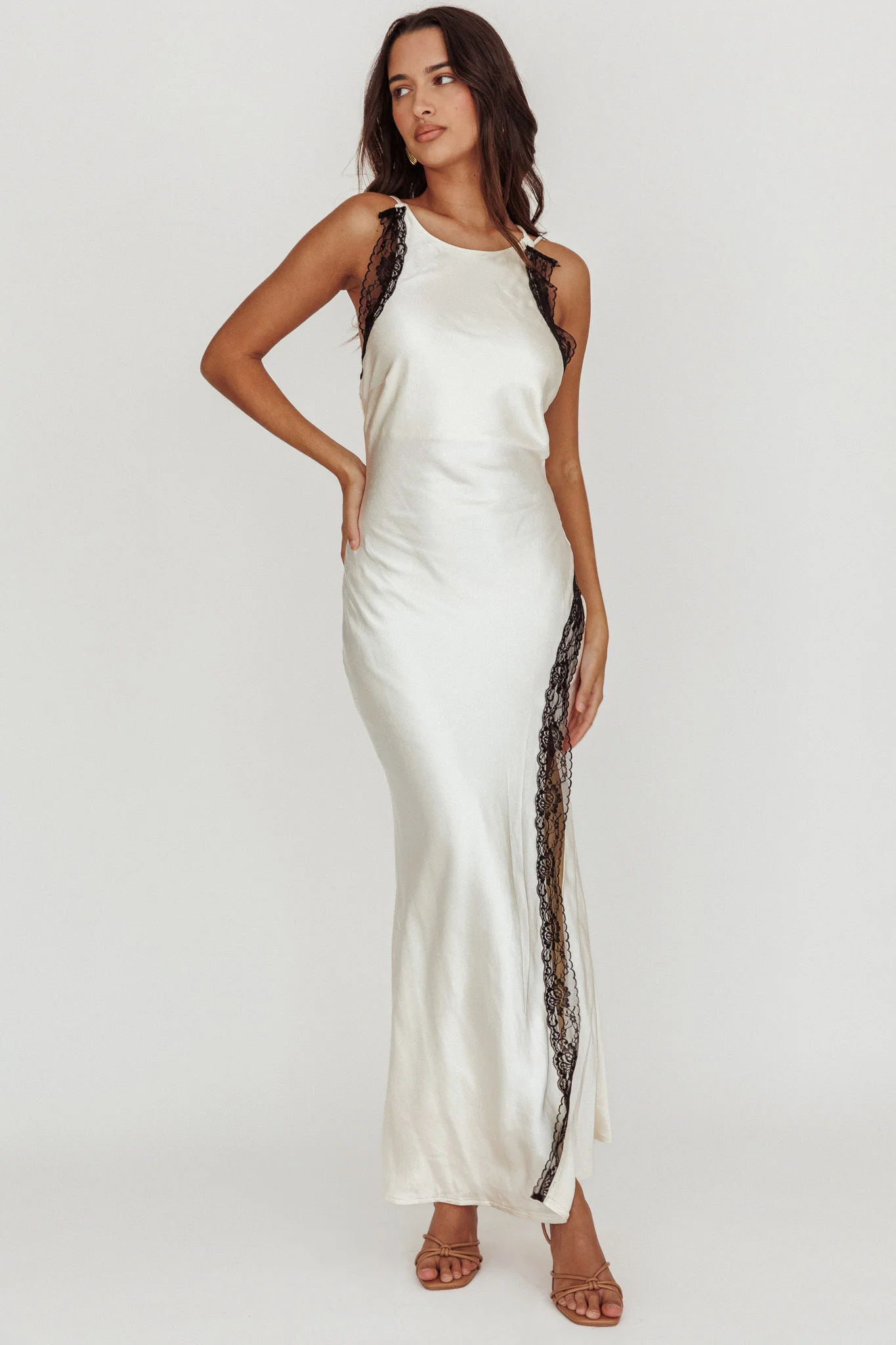 Flying High Lace Trim Maxi Dress Oyster