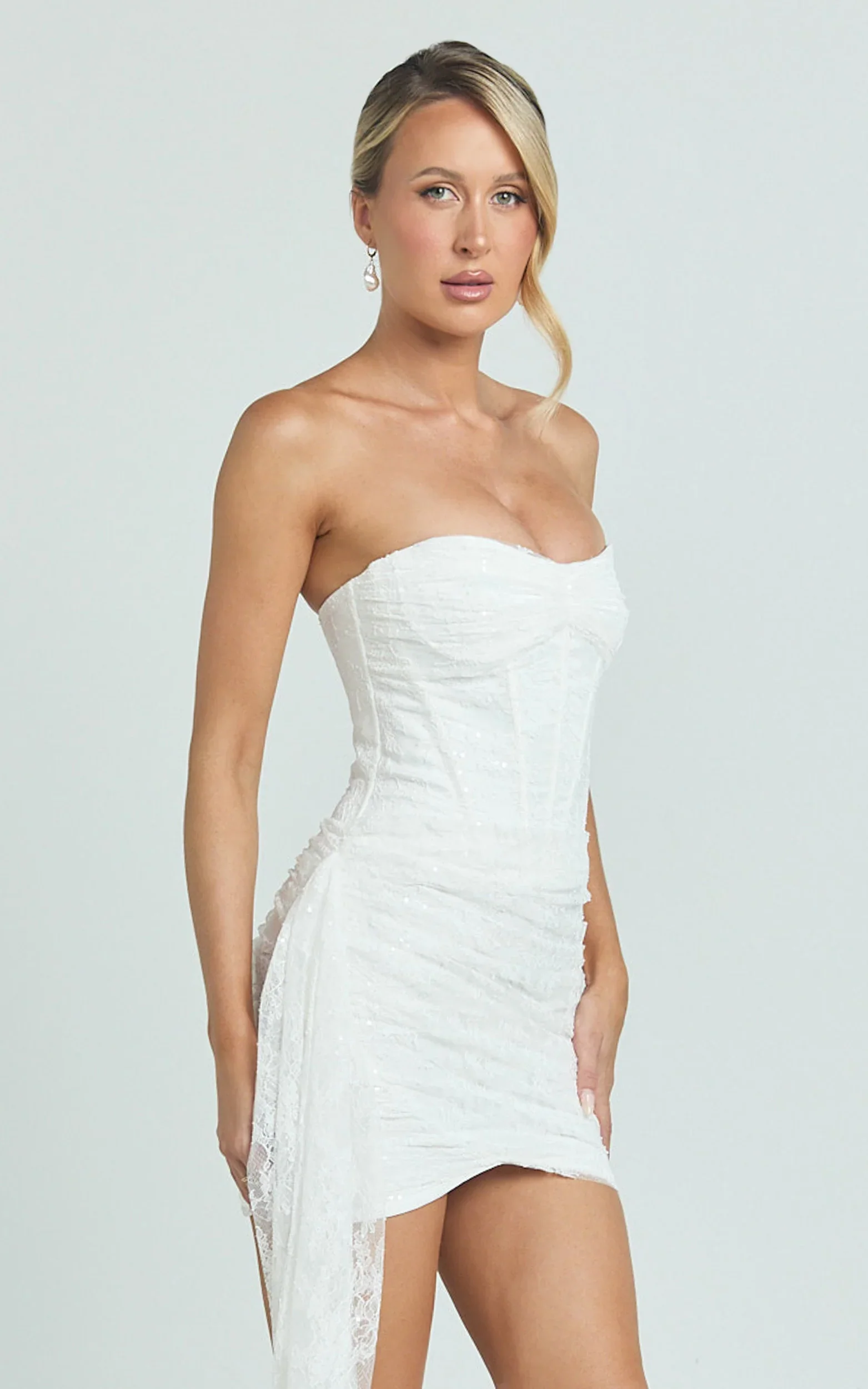 Hazel Mini Dress - Strapless Corset Sequin Dress in Ivory