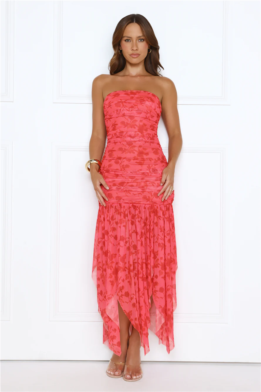 Disco Star Strapless Maxi Dress Red