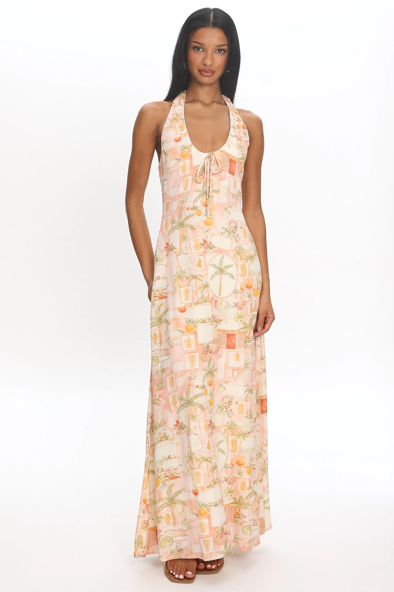 Golden Hour Beach Halterneck Maxi Dress Print Apricot