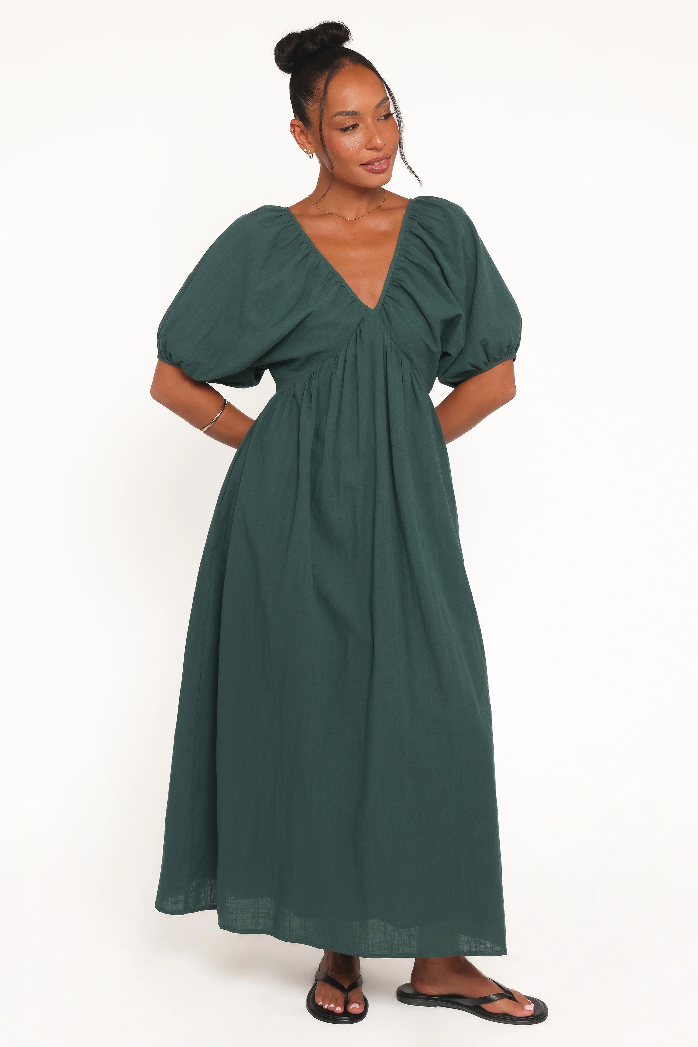 Sullivan Puff Sleeve Maxi Dress - Forest Green
