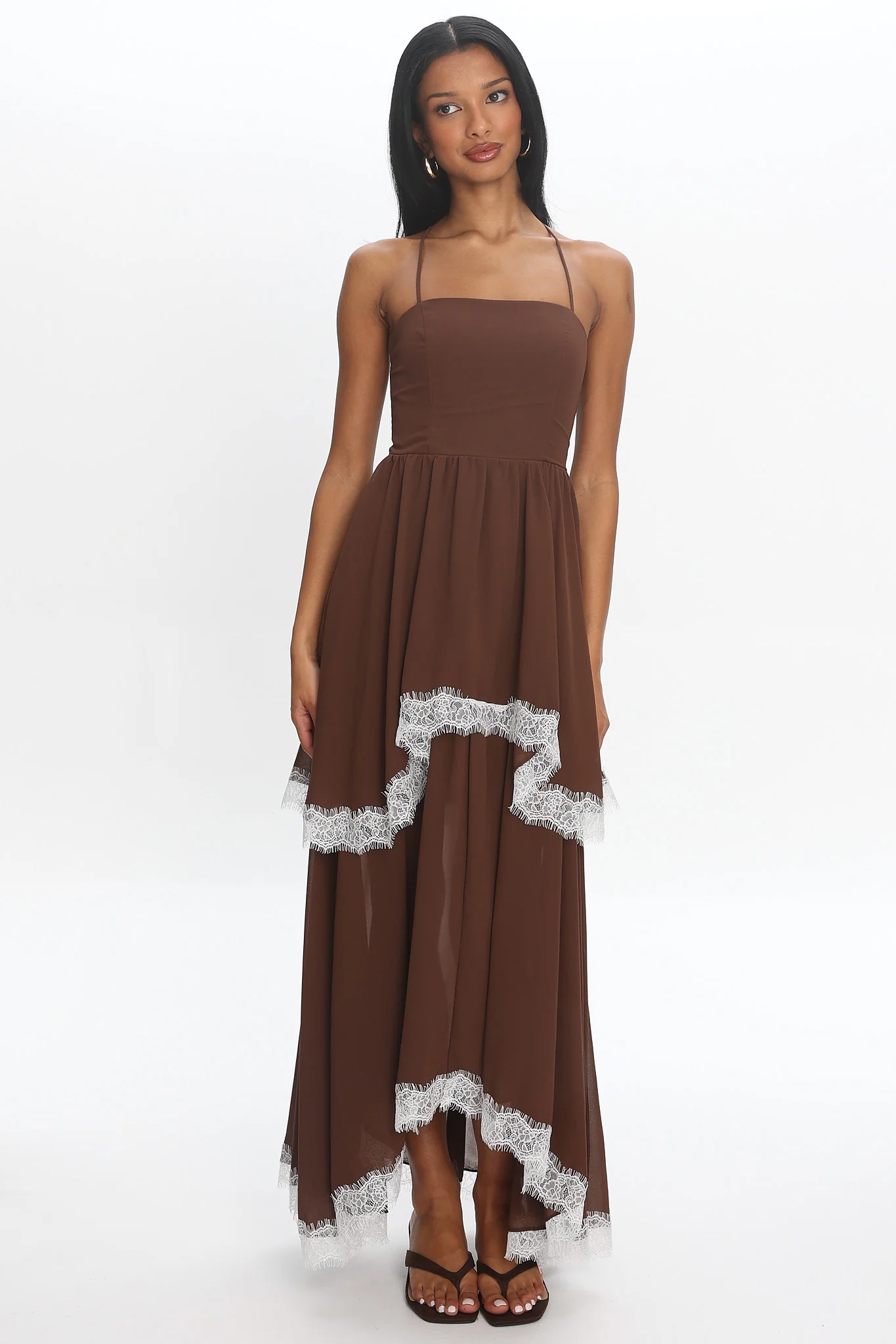 Sunrise on Sunset Lace Trim Maxi Dress Chocolate