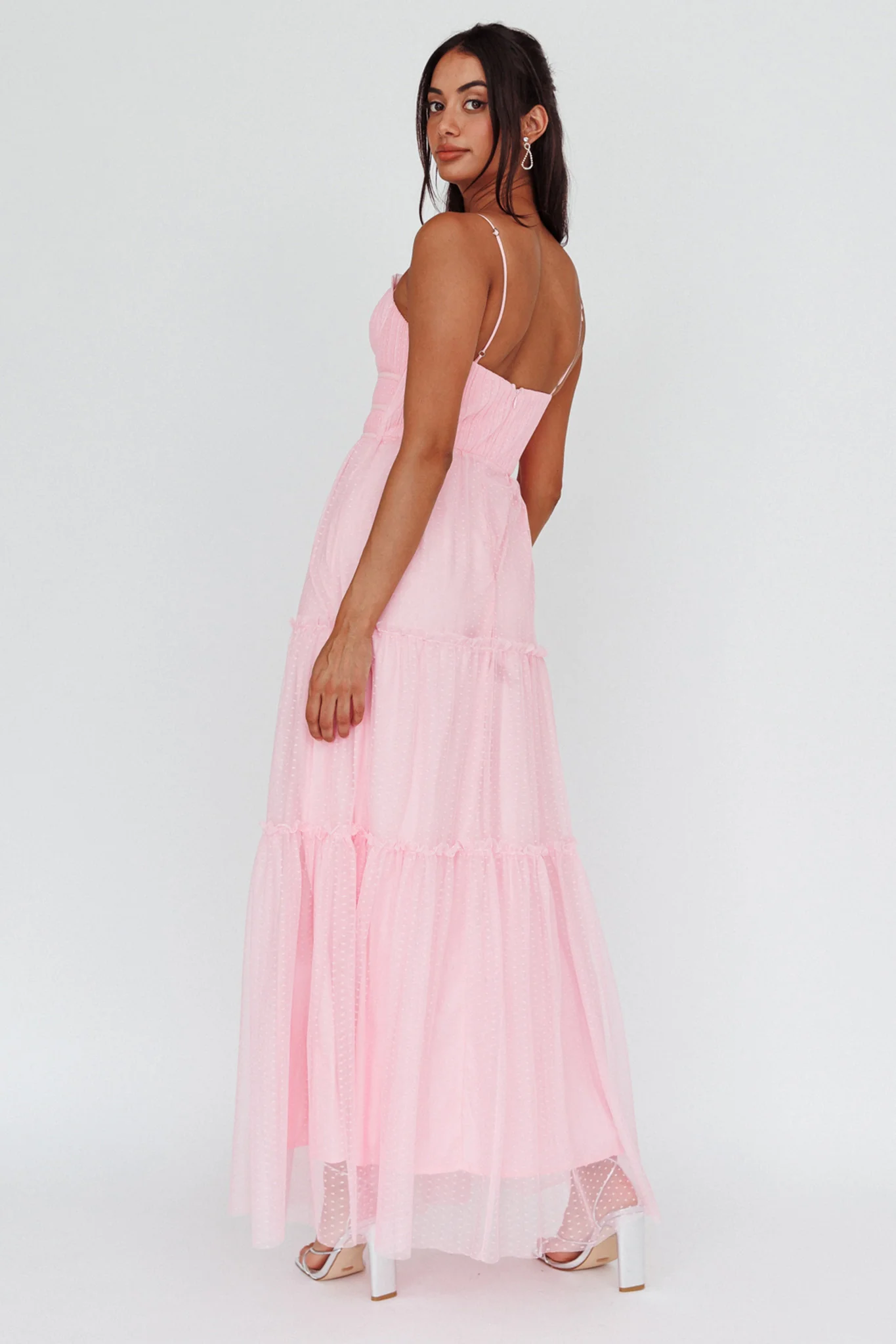 Calla Sweetheart Neckline Hail Spot Midi Dress Pink