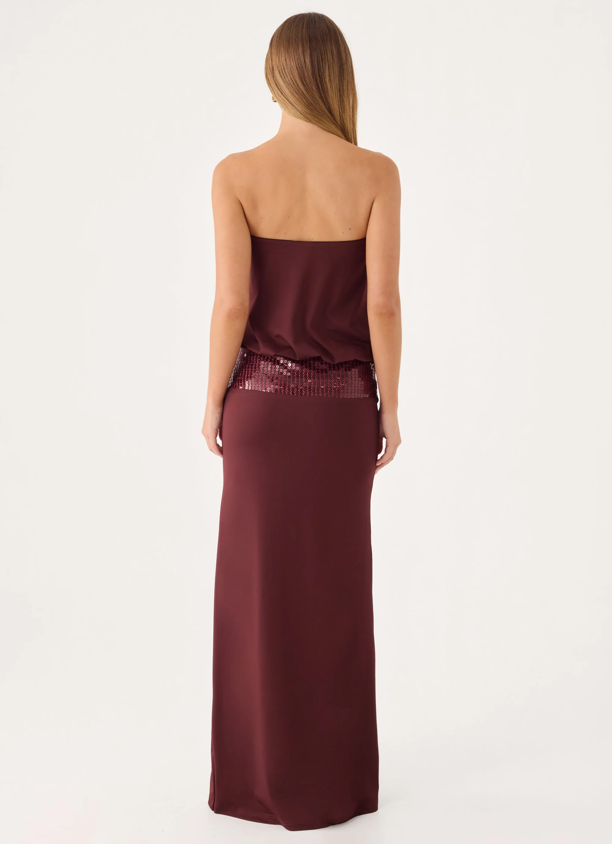 Posine Strapless Maxi Dress - Maroon - luluinthesky