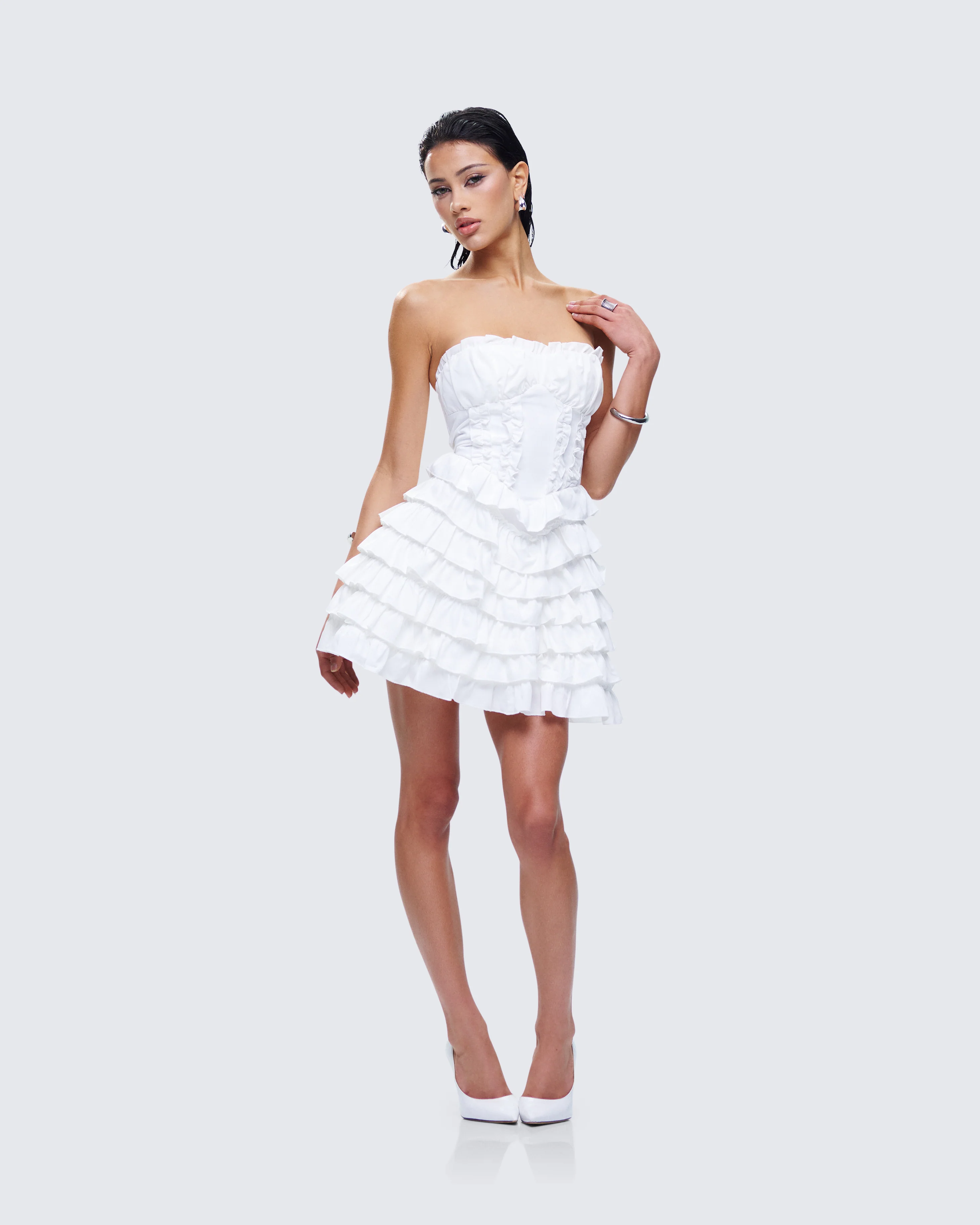 Pipi White Ruffle Mini Dress