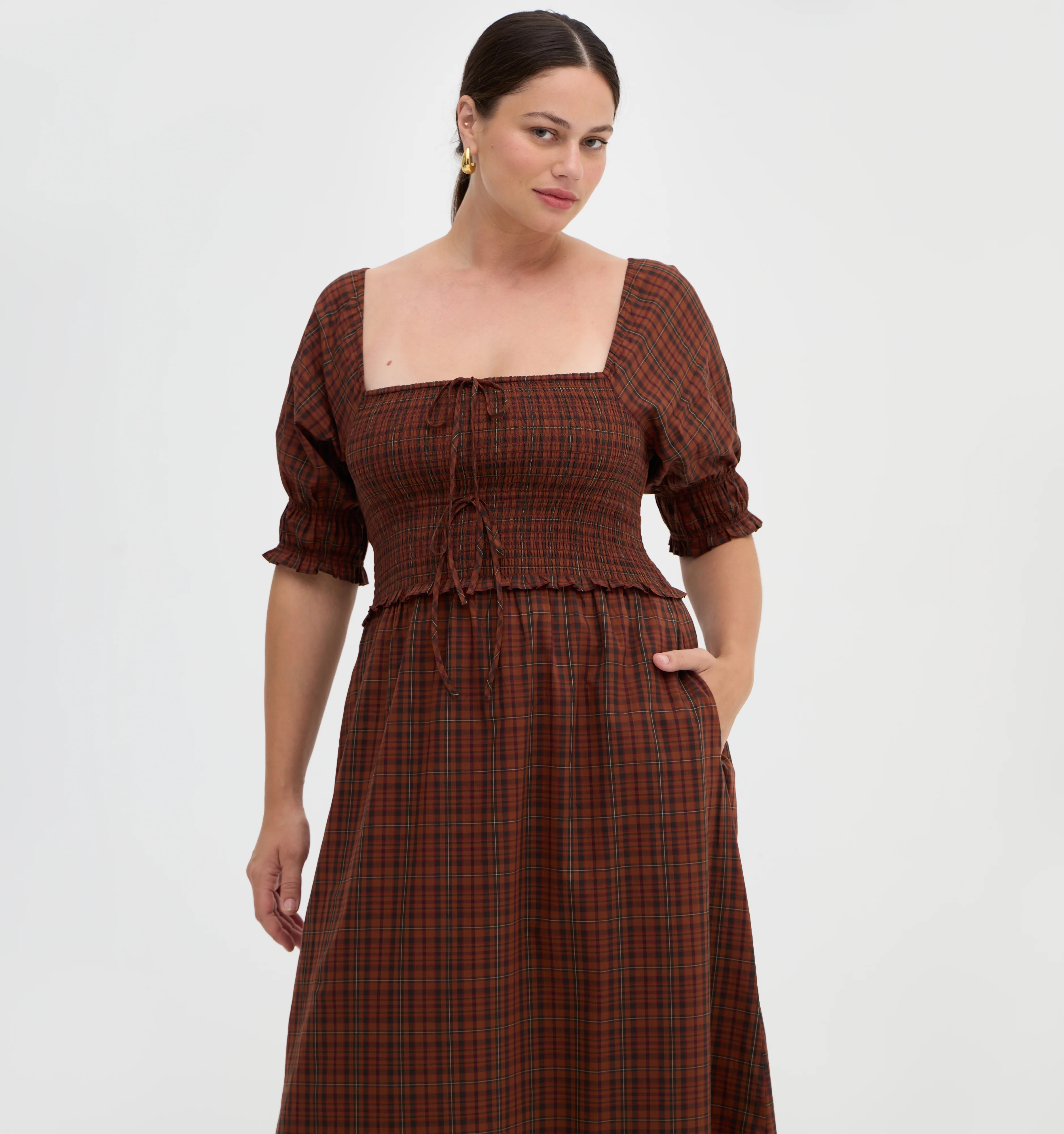The Malene Nap Dress - Chestnut Plaid