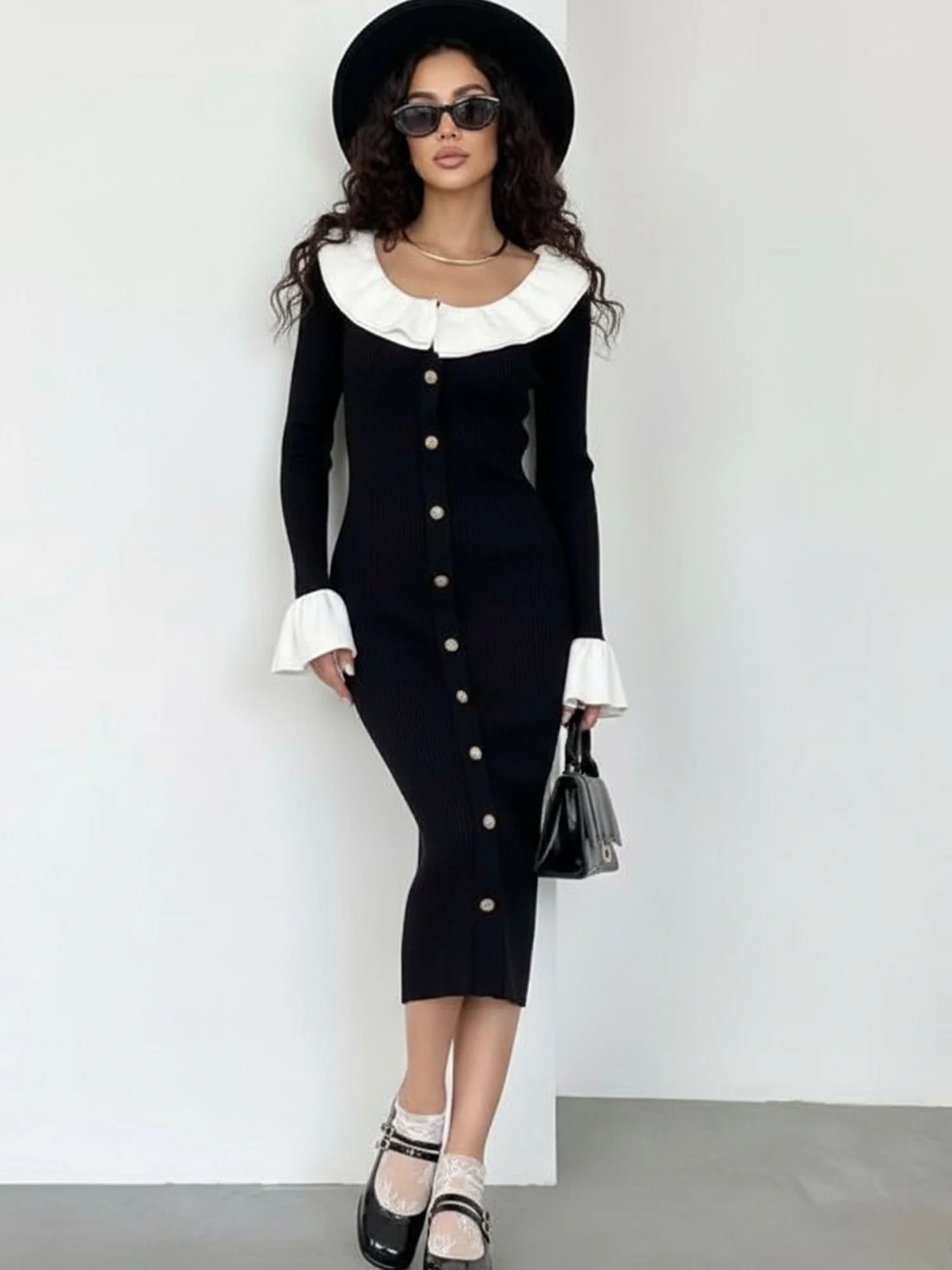 Buttoned Abyss Midi Dress
