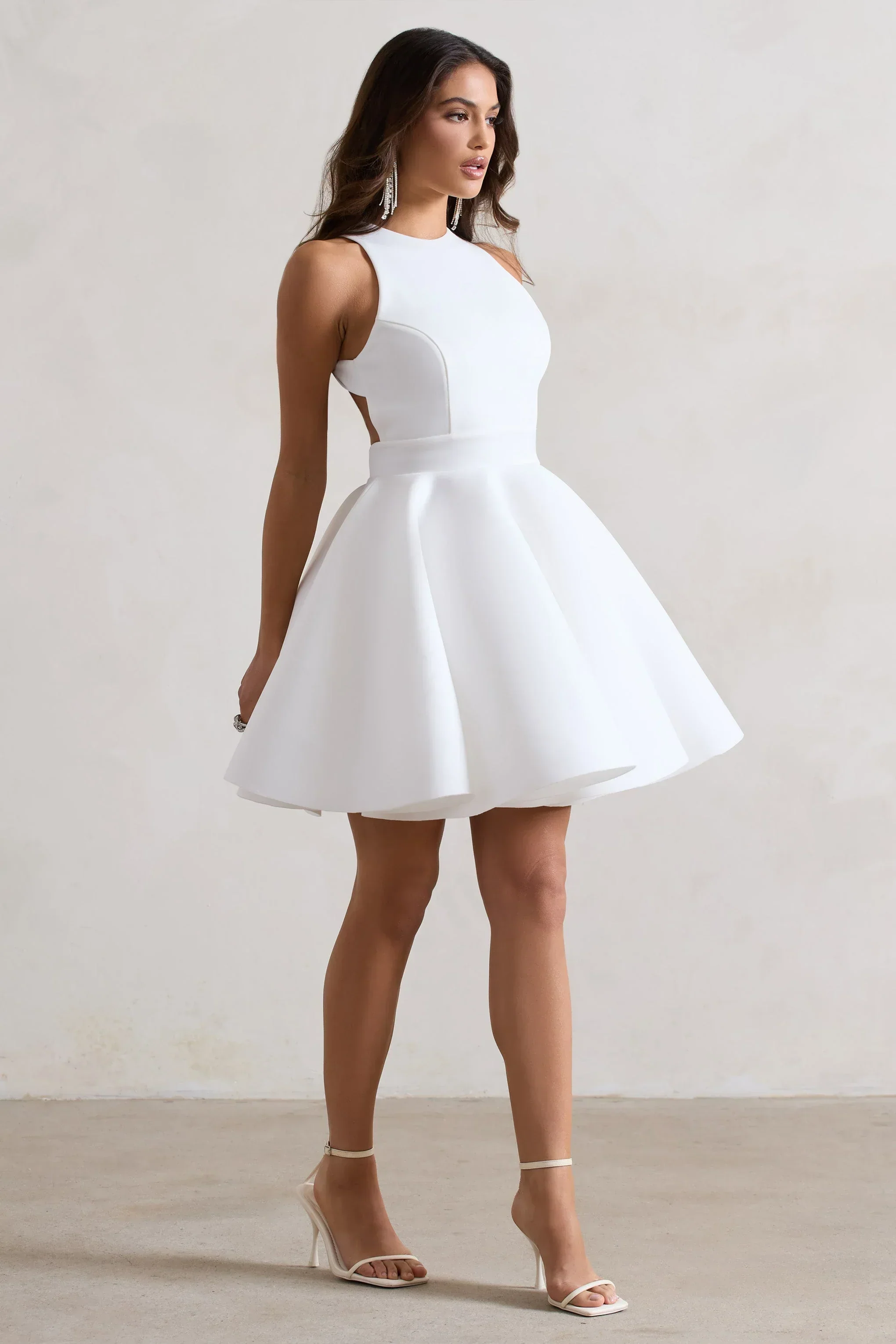Waverly | White Racer-Neck Sleeveless Skater Mini Dress - luluinthesky