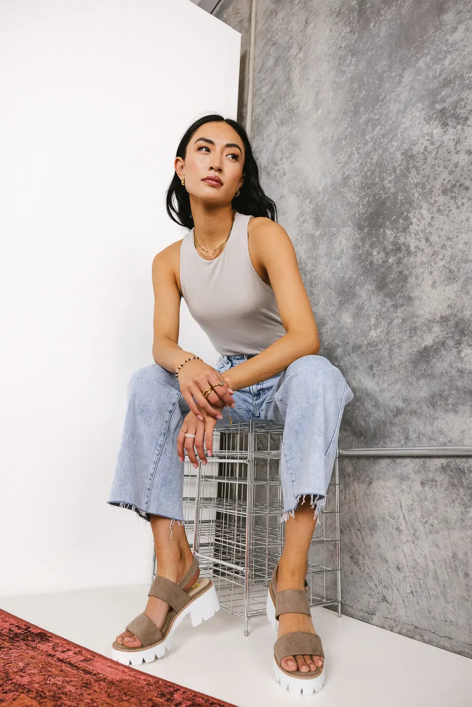 Sleek Jersey Solid Tank in Grey