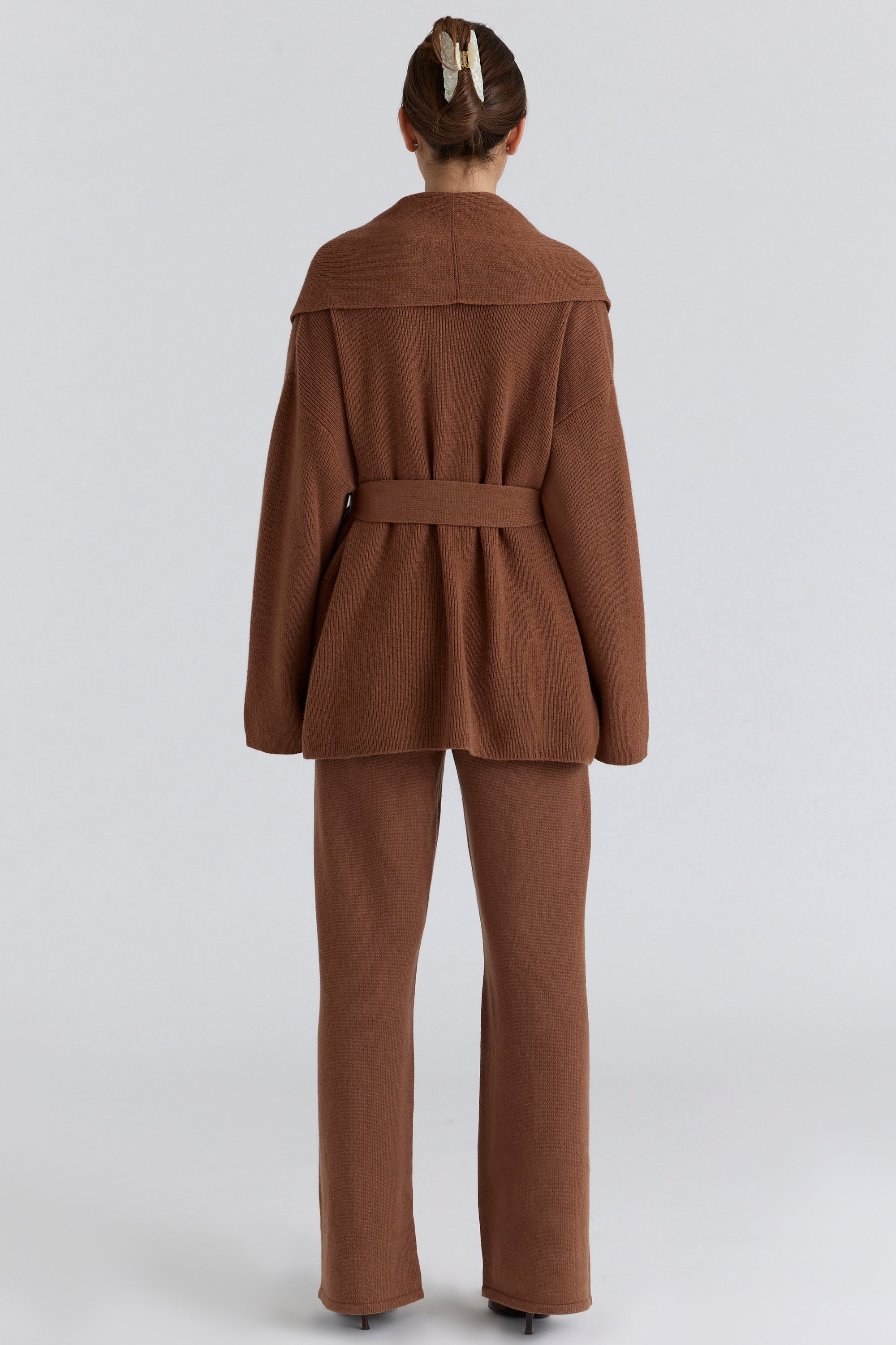 Tan Pure Wool Draped Front Cardigan