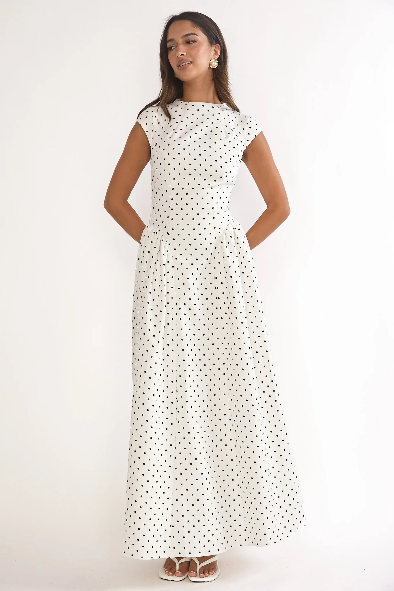Lynnie Cap Sleeve Maxi Dress Polka Dot - luluinthesky