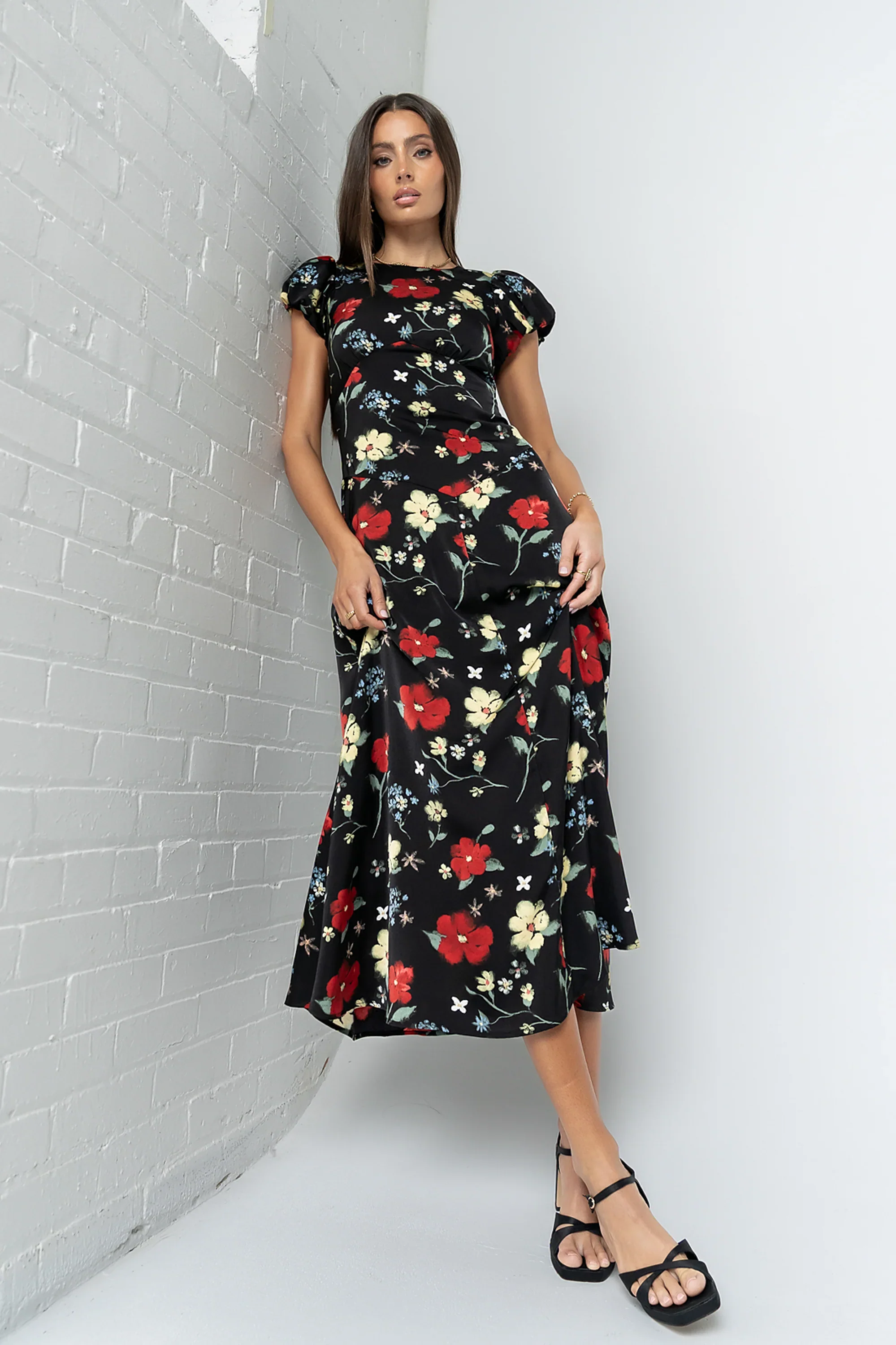 Jenna Floral Maxi Dress in Black